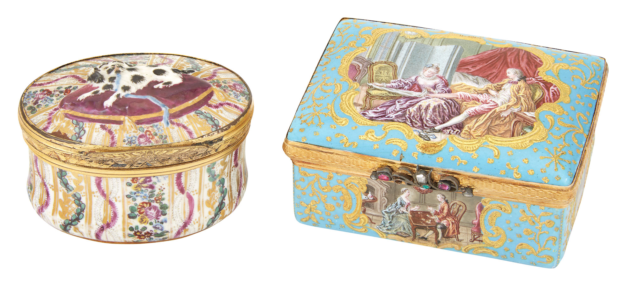 Lot image - Continental Jeweled Gold-Mounted Enamel Snuff Box