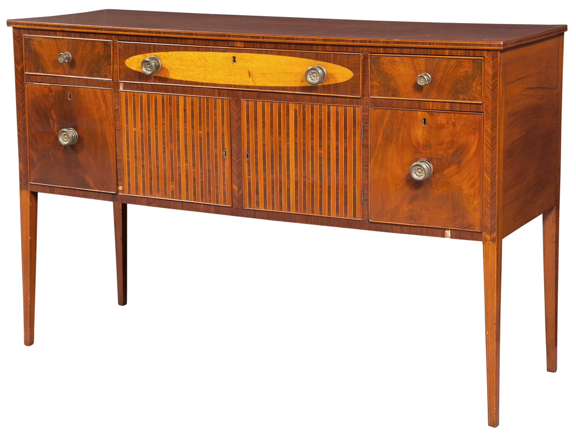 Lot image - Federal Inlaid Mahogany, Curly Maple and Rosewood Sideboard