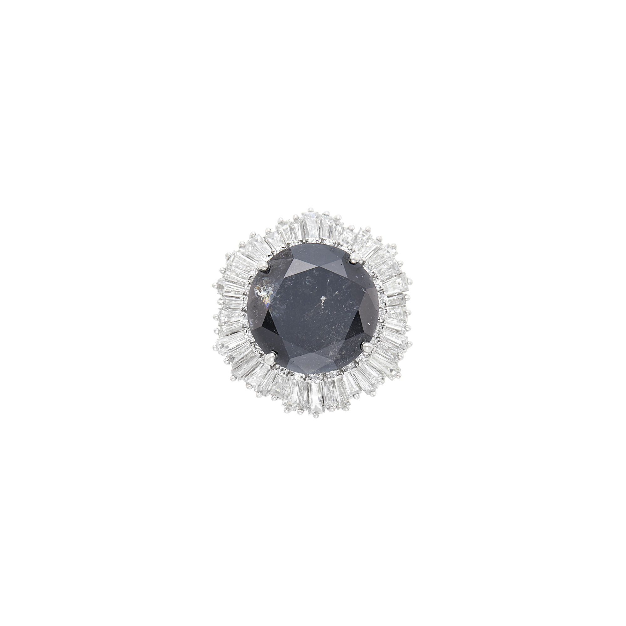 Lot image - Platinum, Black Diamond and Diamond Ballerina Ring-Dant