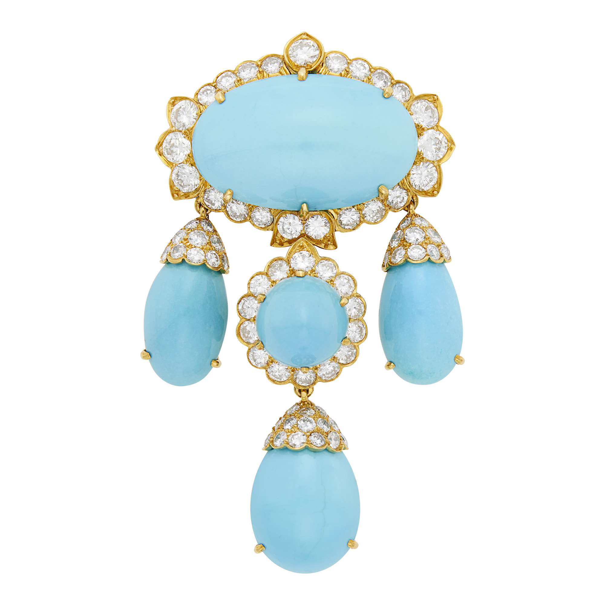 Lot image - David Webb Gold, Turquoise and Diamond Clip-Brooch