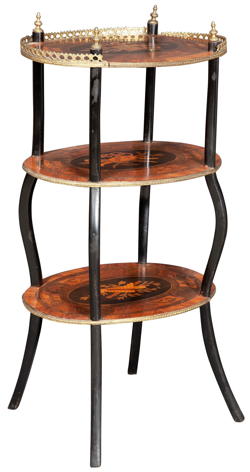 Lot image - Napoleon III Marquetry and Ebonized Three-Tier Étagère