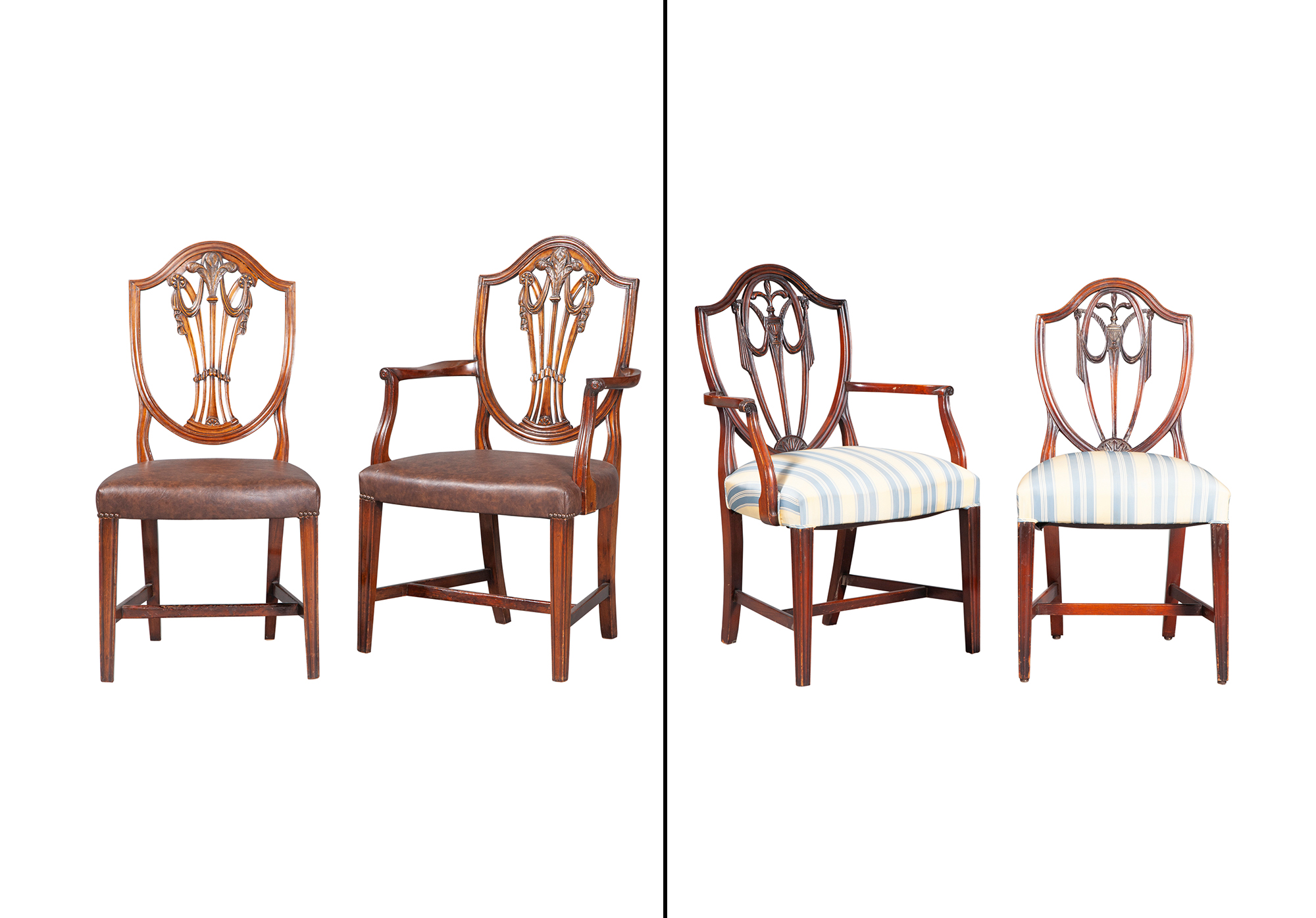Lot image - Assembled Set of Twelve George III Style Mahogany Dining Chairs
