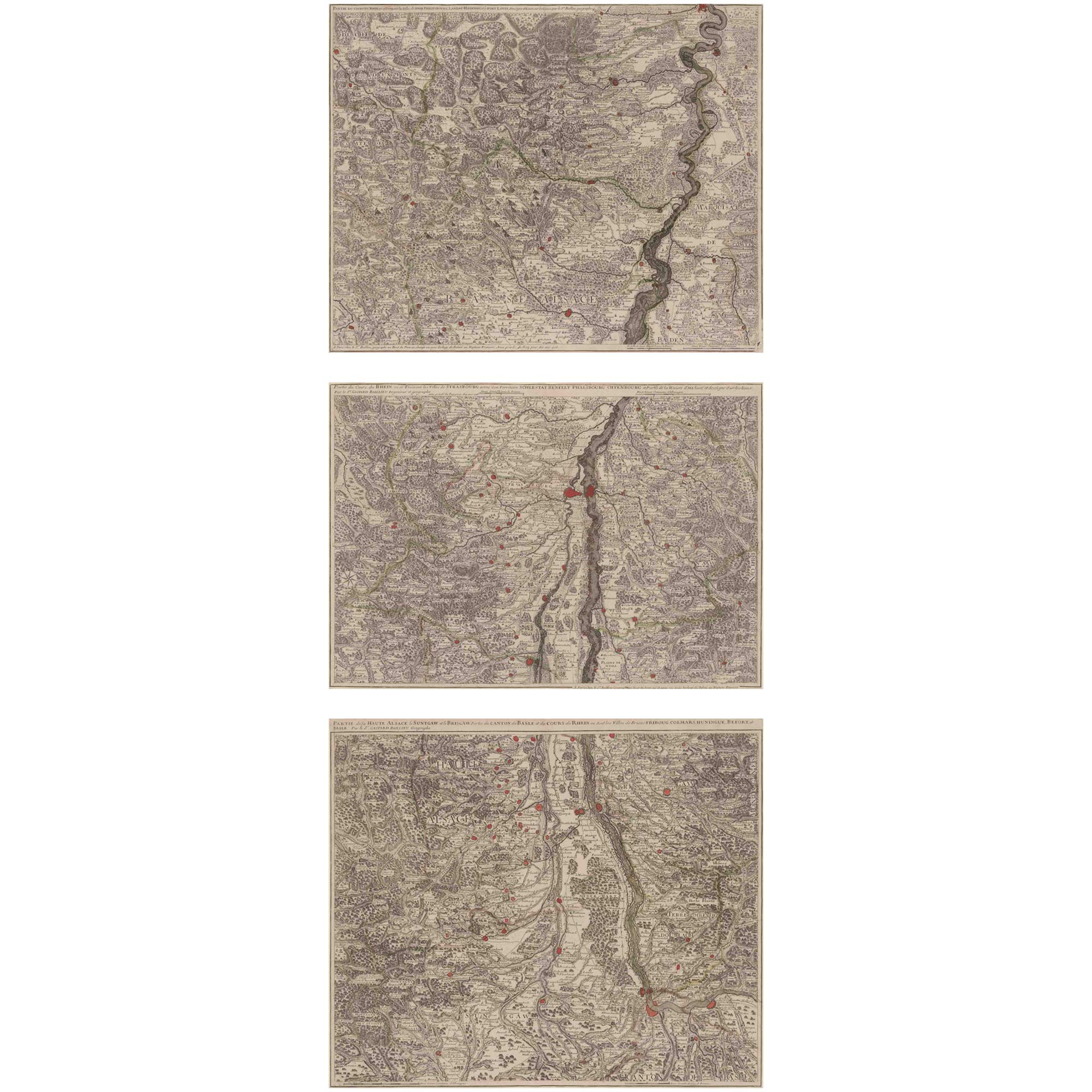 Lot image - [MAPS-EUROPE]  BAILLIEU, GASPARD. Three maps from the Le Cours du Rhin series.