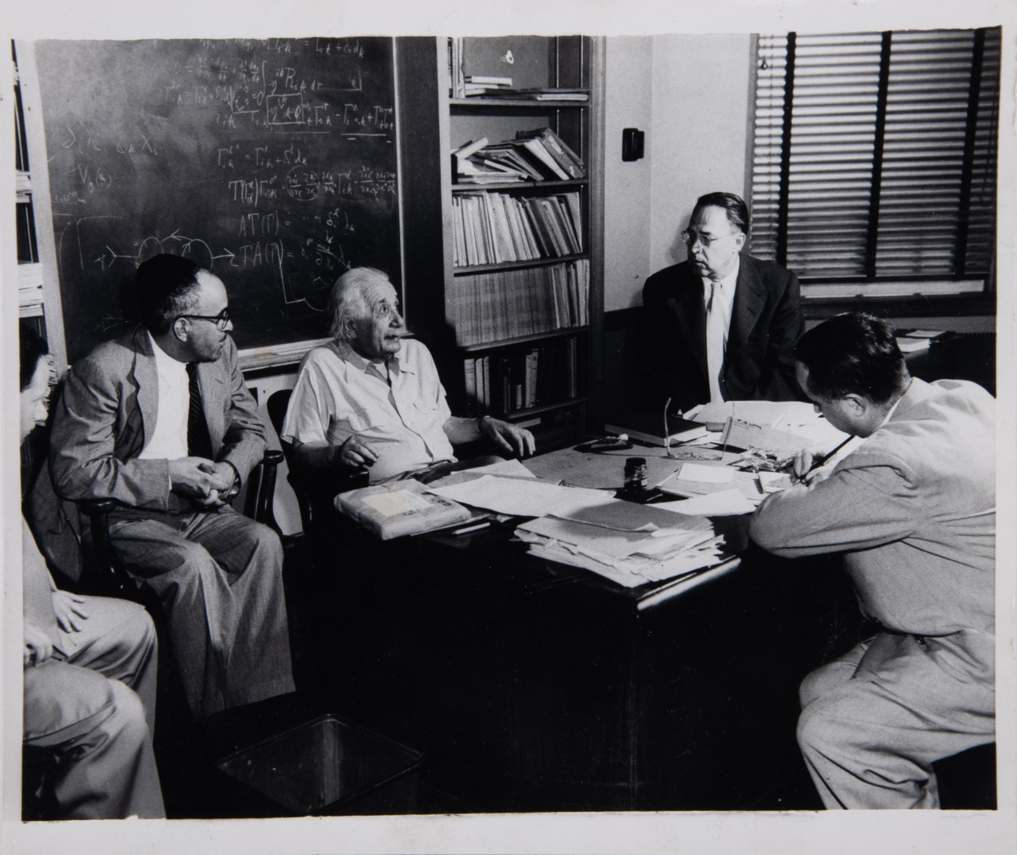 Lot image - [AUTOGRAPH ALBUM]  A 1950s autograph album with signatures collected by New York Times Education Editor Benjamin Fine for his daughter, including Albert Einstein, John F. Kennedy, Jackie Robinson and many others.