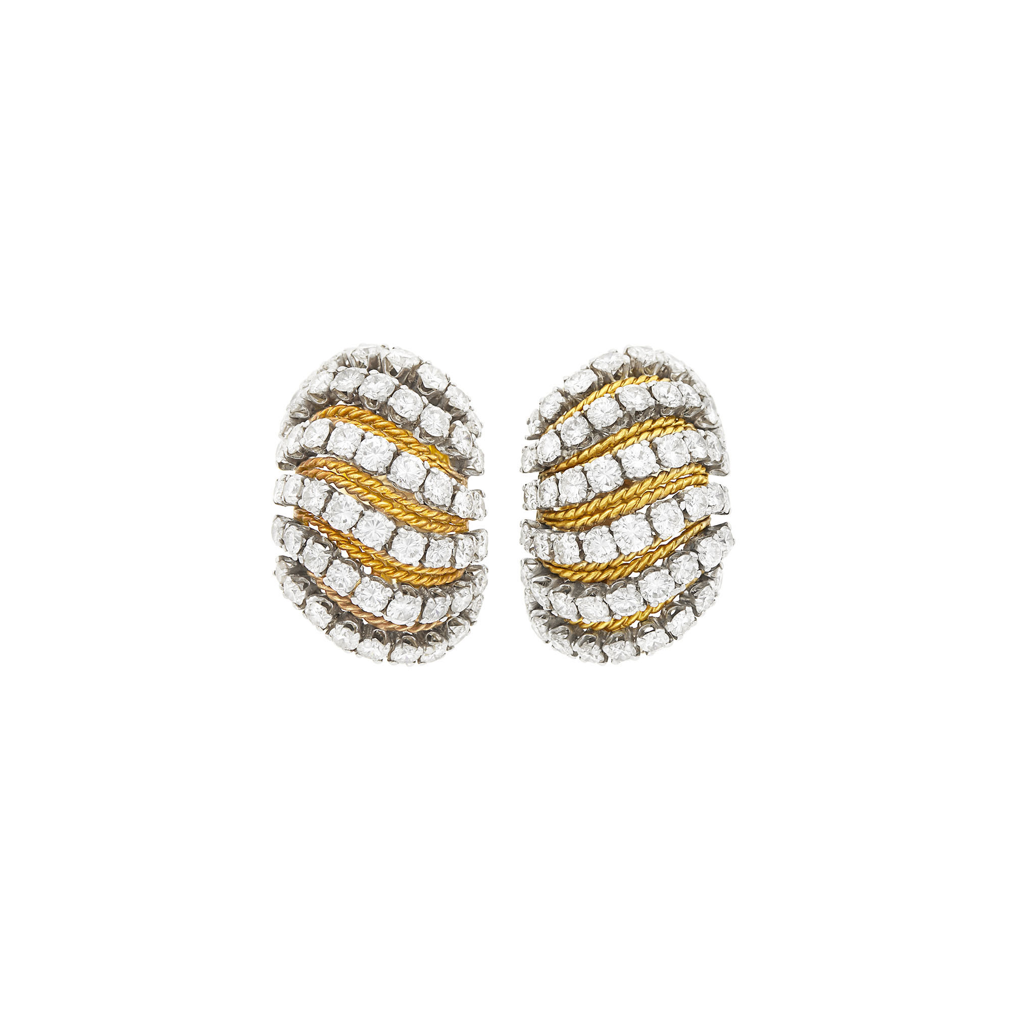 Lot image - Van Cleef & Arpels Pair of Gold and Diamond Bombé Earclips