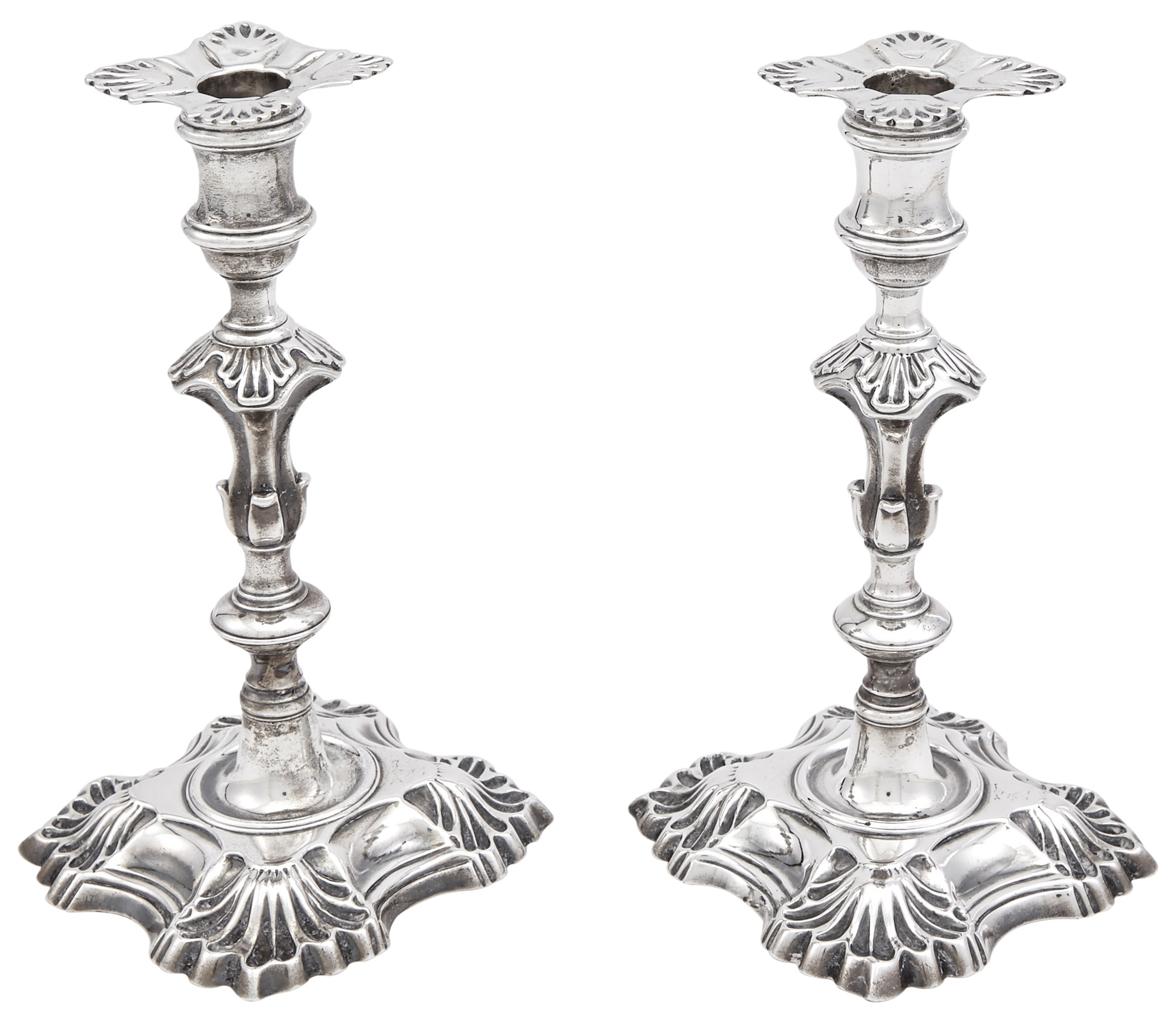 Lot image - Pair of George II Sterling Silver Candlesticks