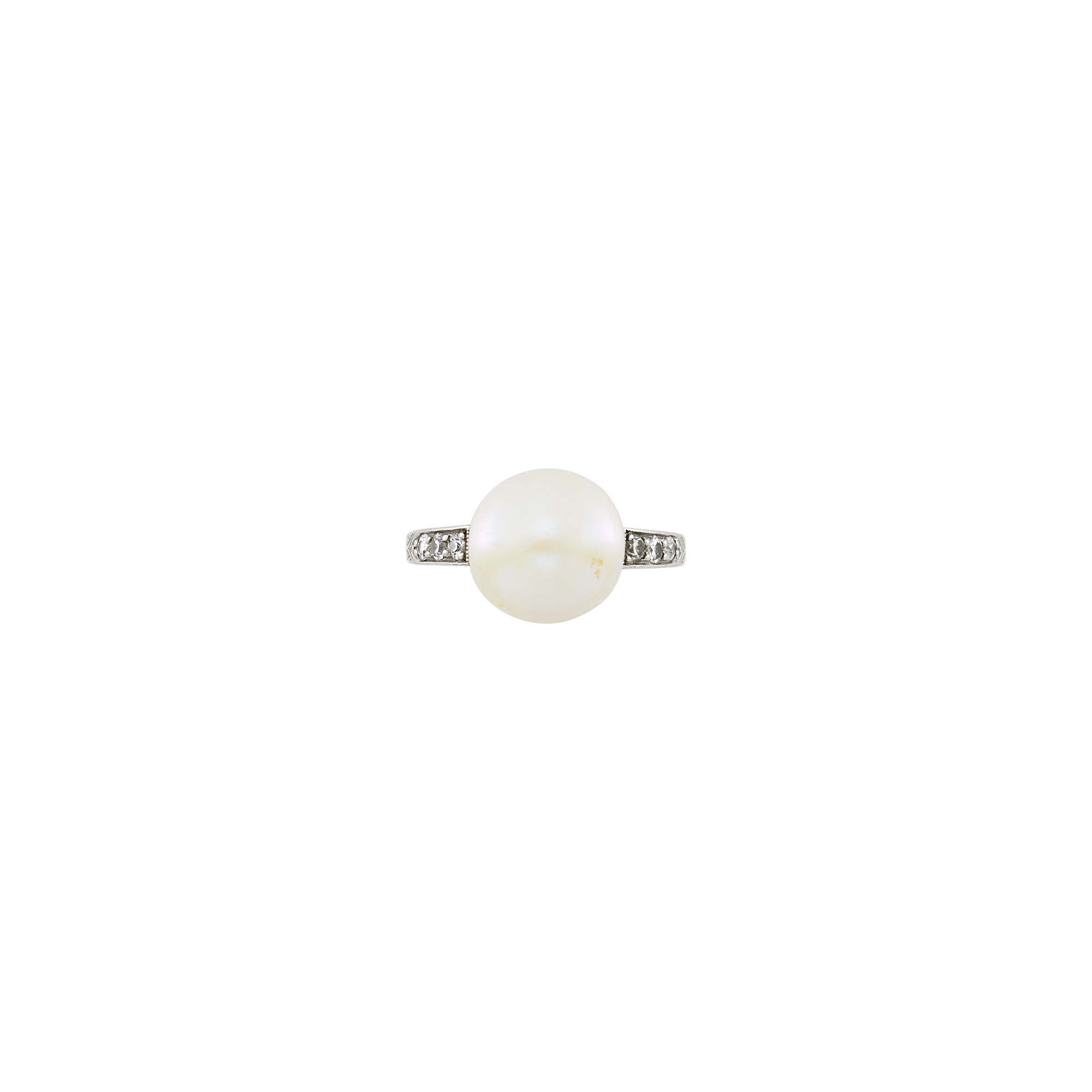 Lot image - Platinum, Natural Freshwater Pearl and Diamond Ring