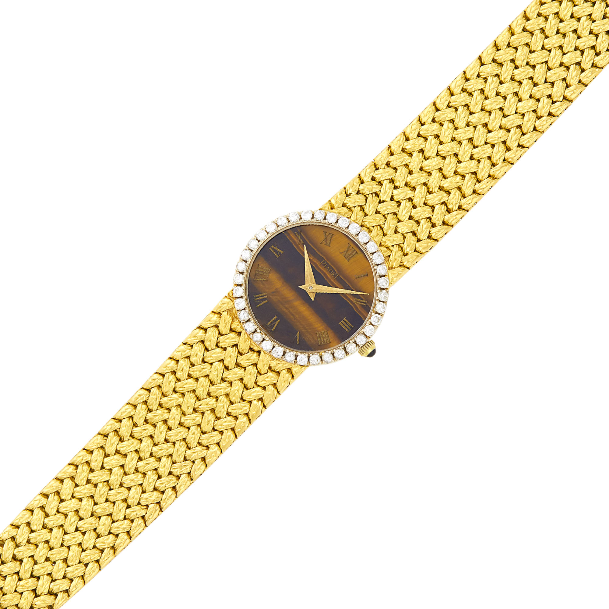 Lot image - Piaget Gold, Tigers Eye and Diamond Wristwatch
