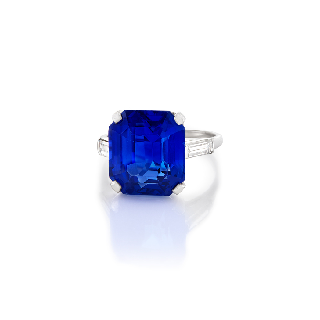 Lot image - Platinum, Sapphire and Diamond Ring