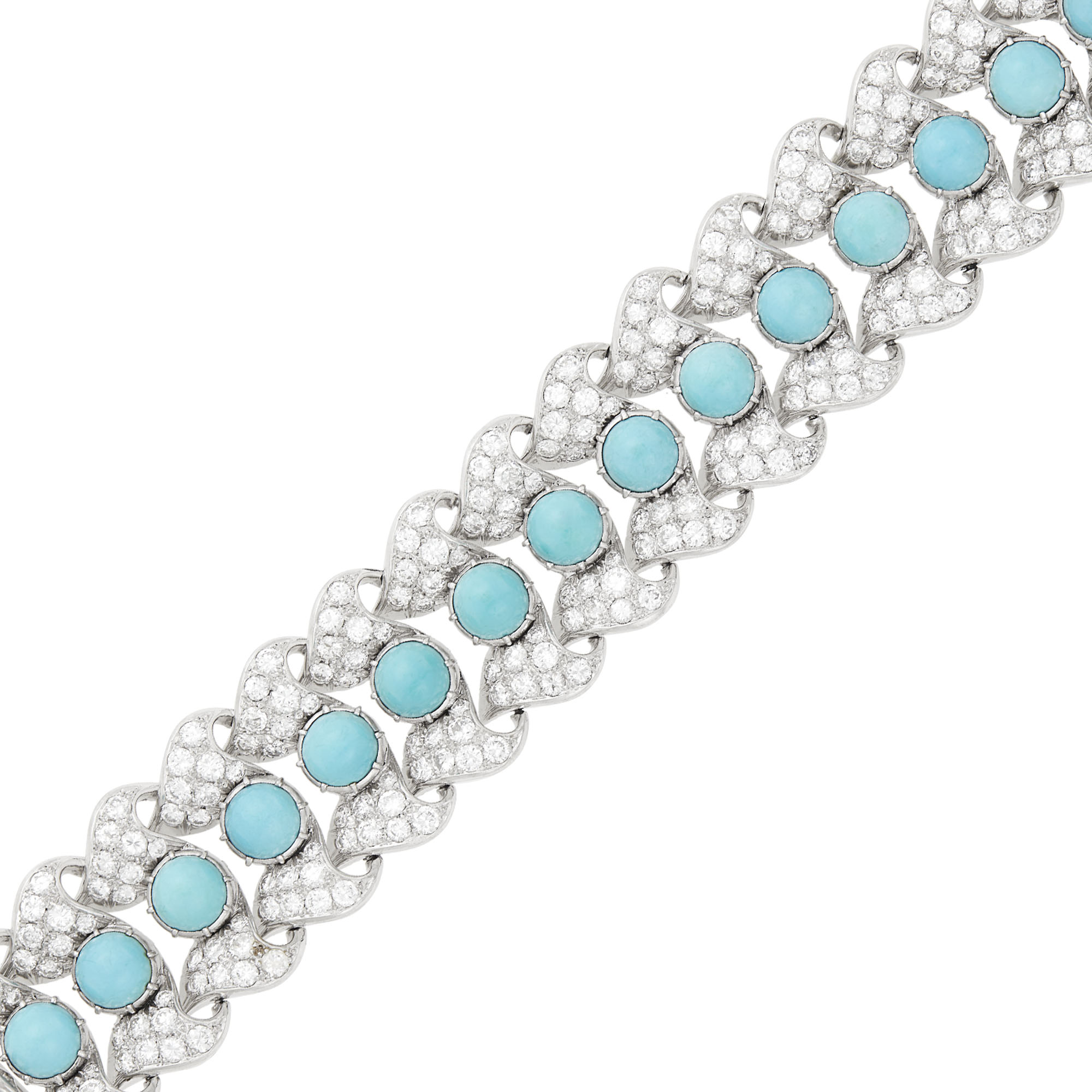 Lot image - Platinum, Turquoise and Diamond Bracelet