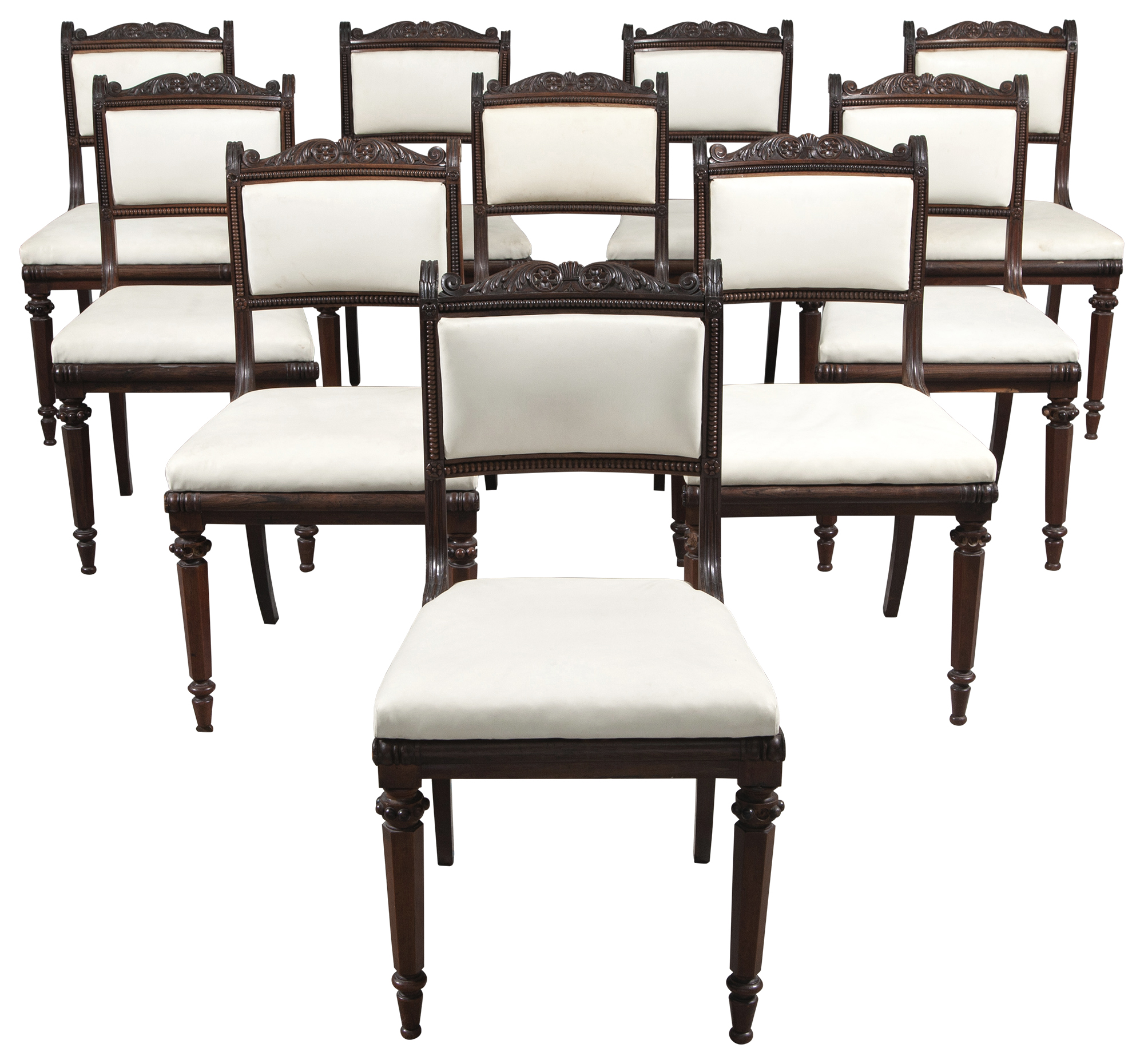 Lot image - Set of Ten William IV Leather Upholstered Rosewood Dining Chairs