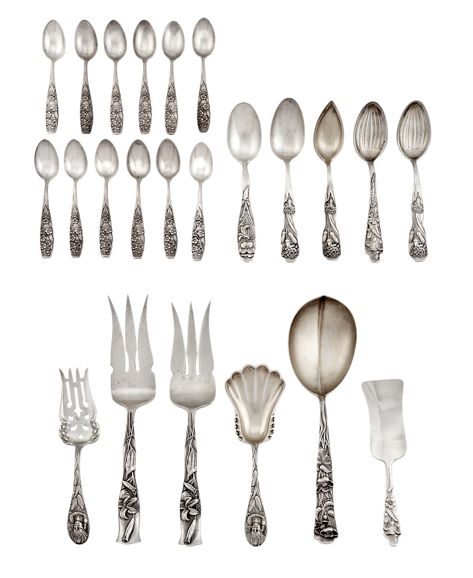 Lot image - Group of George W. Shiebler Sterling Silver Flatware and Serving Pieces