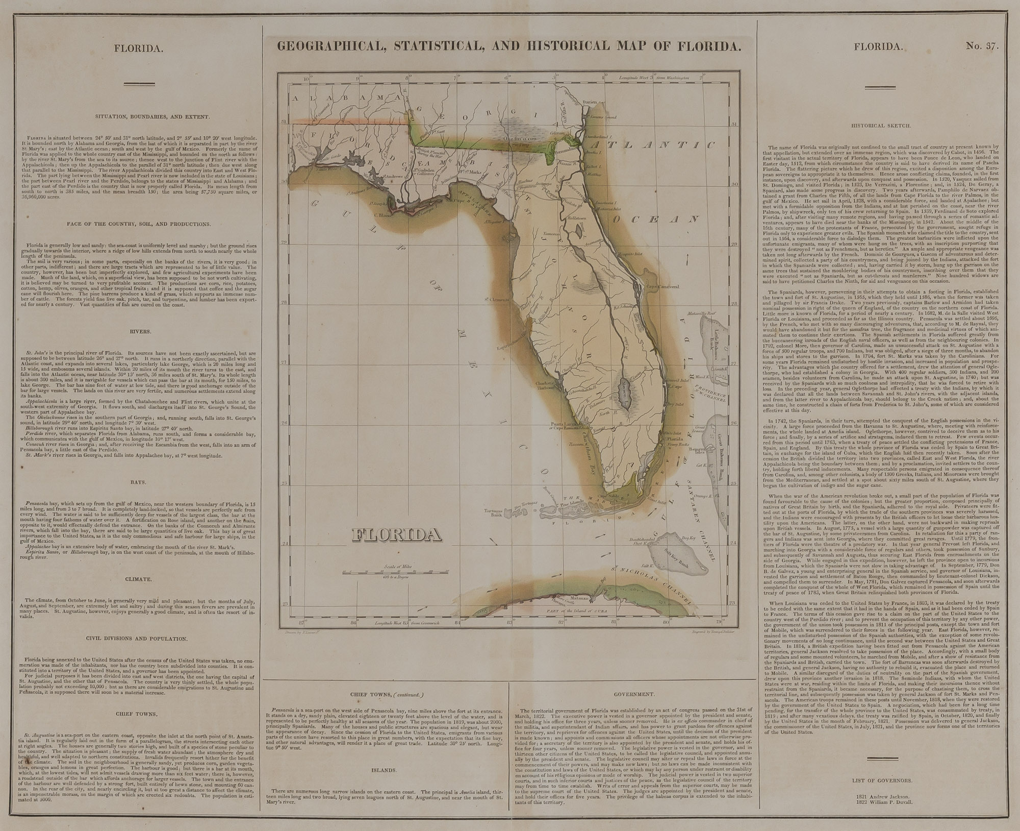 Lot image - [MAPS-FLORIDA & WEST INDIES]  Two maps from Carey & Leas A Complete Historical, Chronological, and Geographical American Atlas.