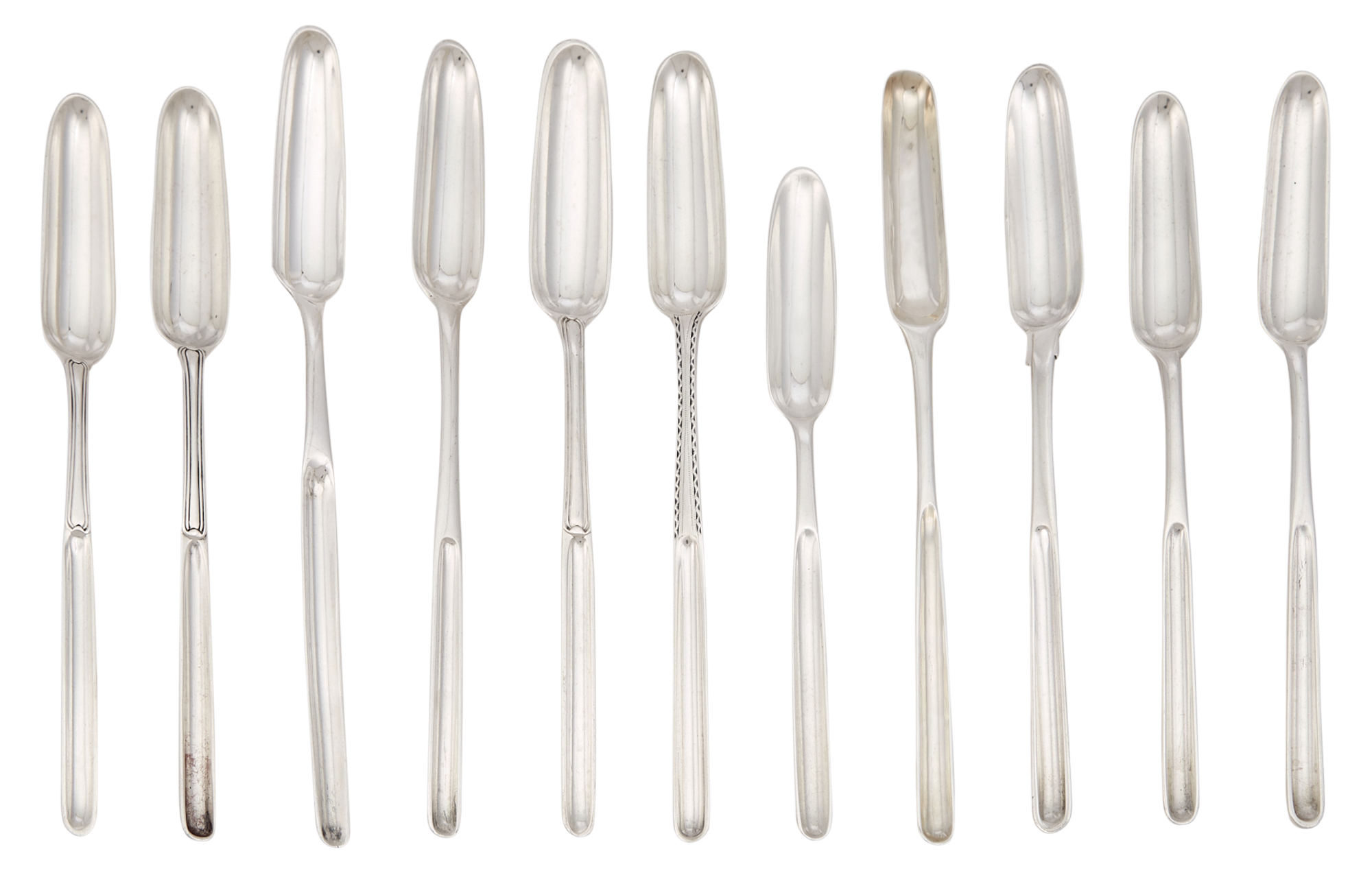 Lot image - Group of Eleven George III Sterling Silver Marrow Scoops