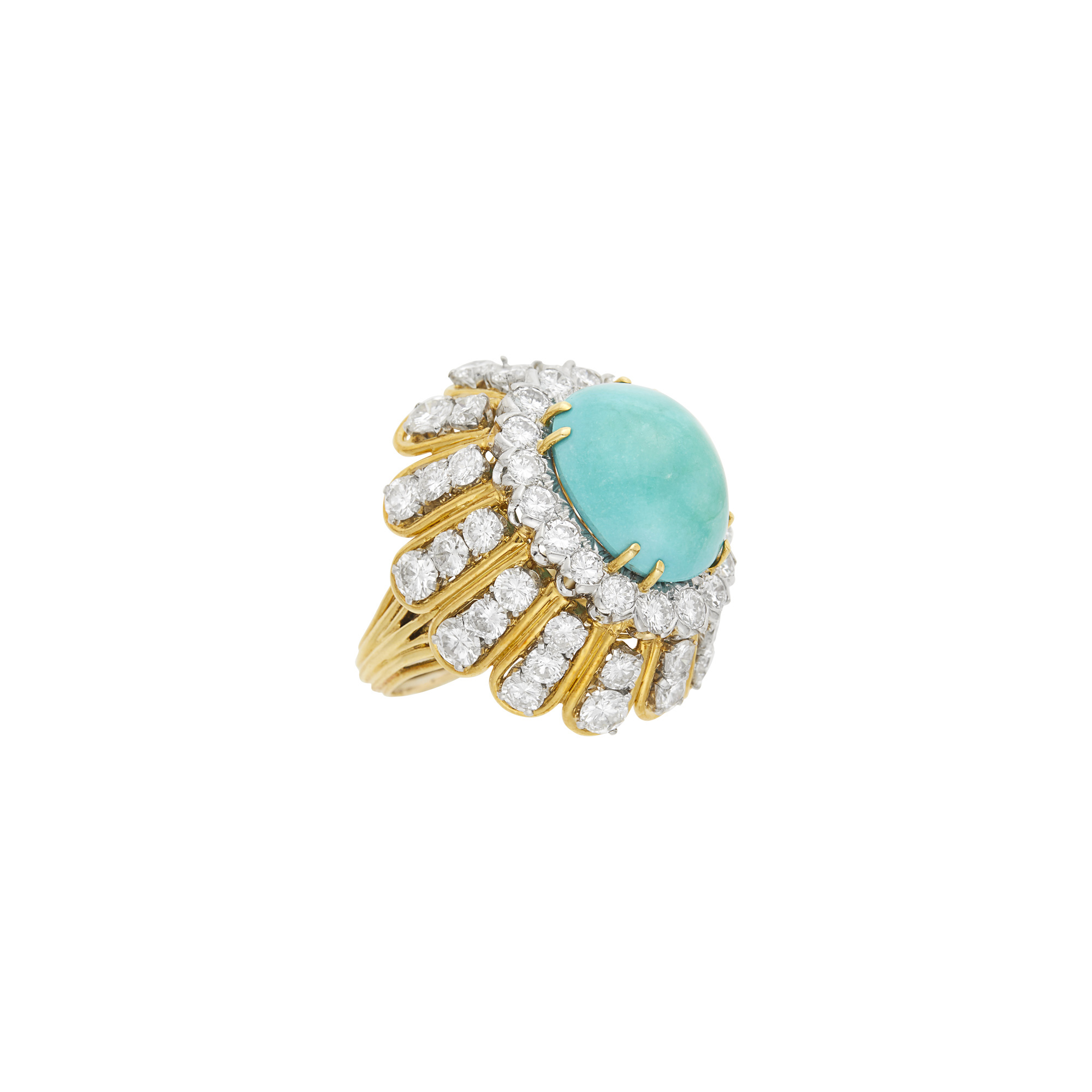 Lot image - David Webb Gold, Platinum, Turquoise and Diamond Ring
