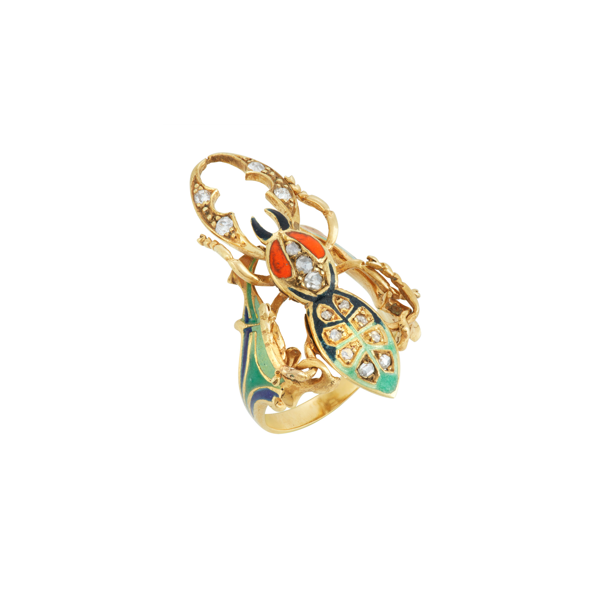 Lot image - Gold, Enamel and Diamond Beetle Ring