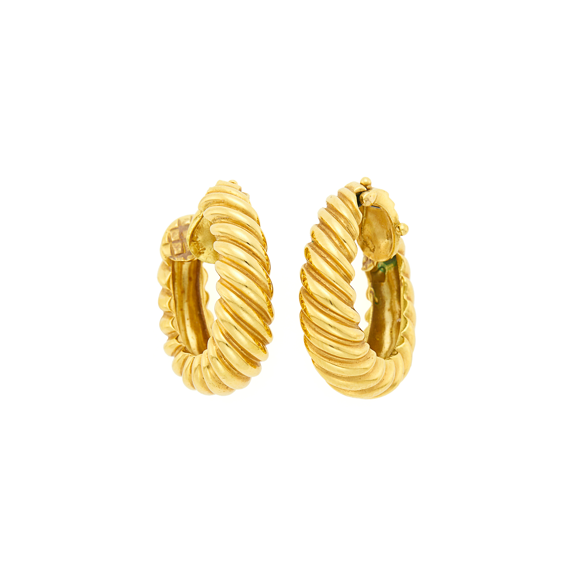 Lot image - Pair of Twisted Gold Hoop Earclips