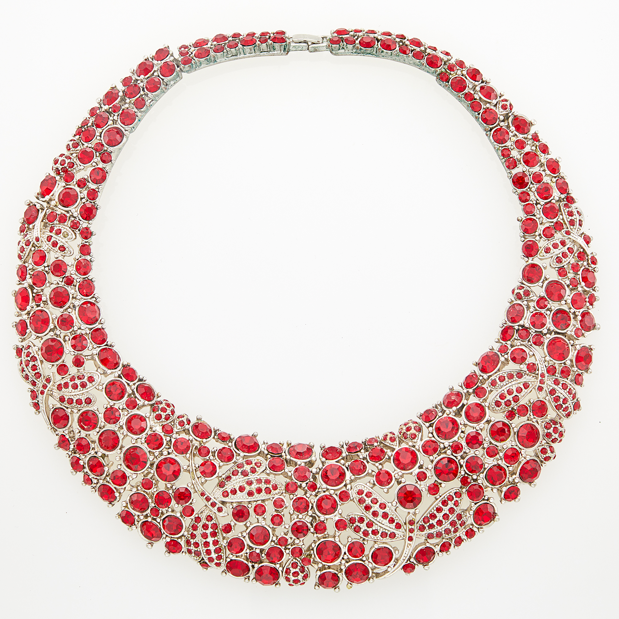 Lot image - Oversized Metal and Red Rhinestone Dragonfly Bib Necklace