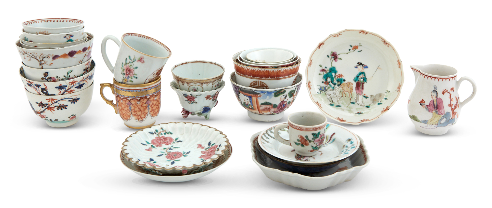 Lot image - An Assortment of Chinese Export Famille Rose Enameled Porcelain Cups, Bowls and Saucers