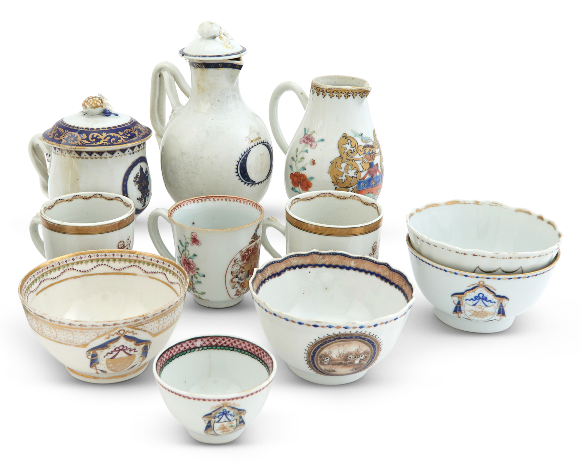 Lot image - An Assortment of Chinese Export Porcelain Armorial and Crested Tea Wares