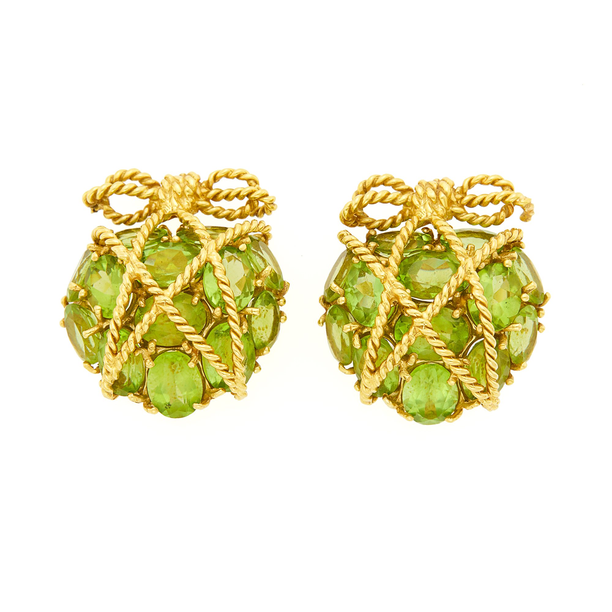 Lot image - Pair of Gold and Peridot Earclips