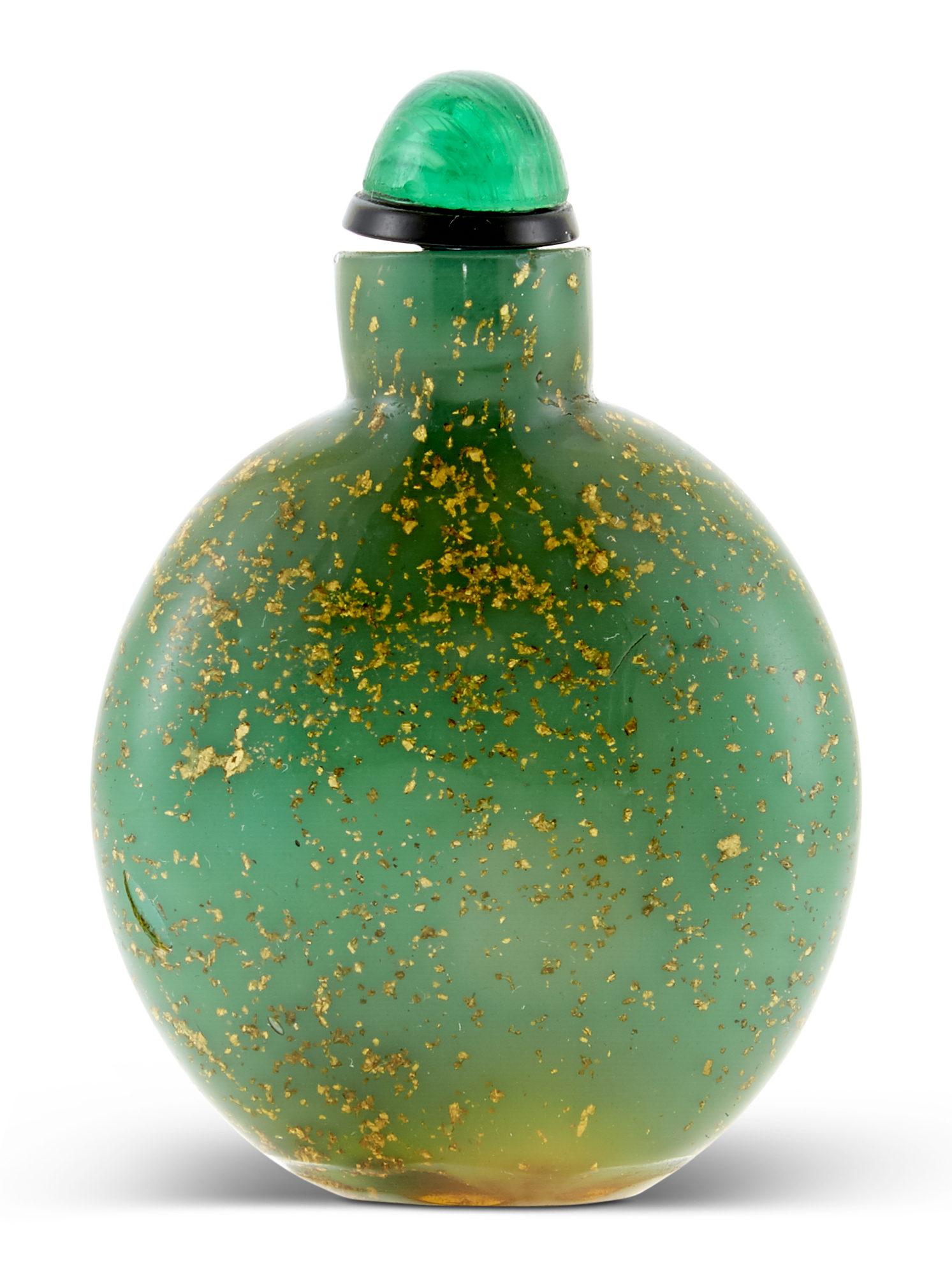 Lot image - A Chinese Gold Flecked Green Glass Snuff Bottle