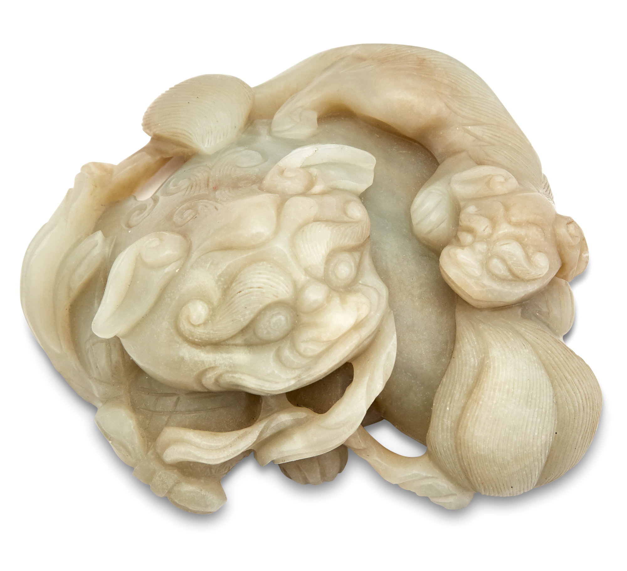 Lot image - A Chinese Celadon Jade Fu Lion Grouping