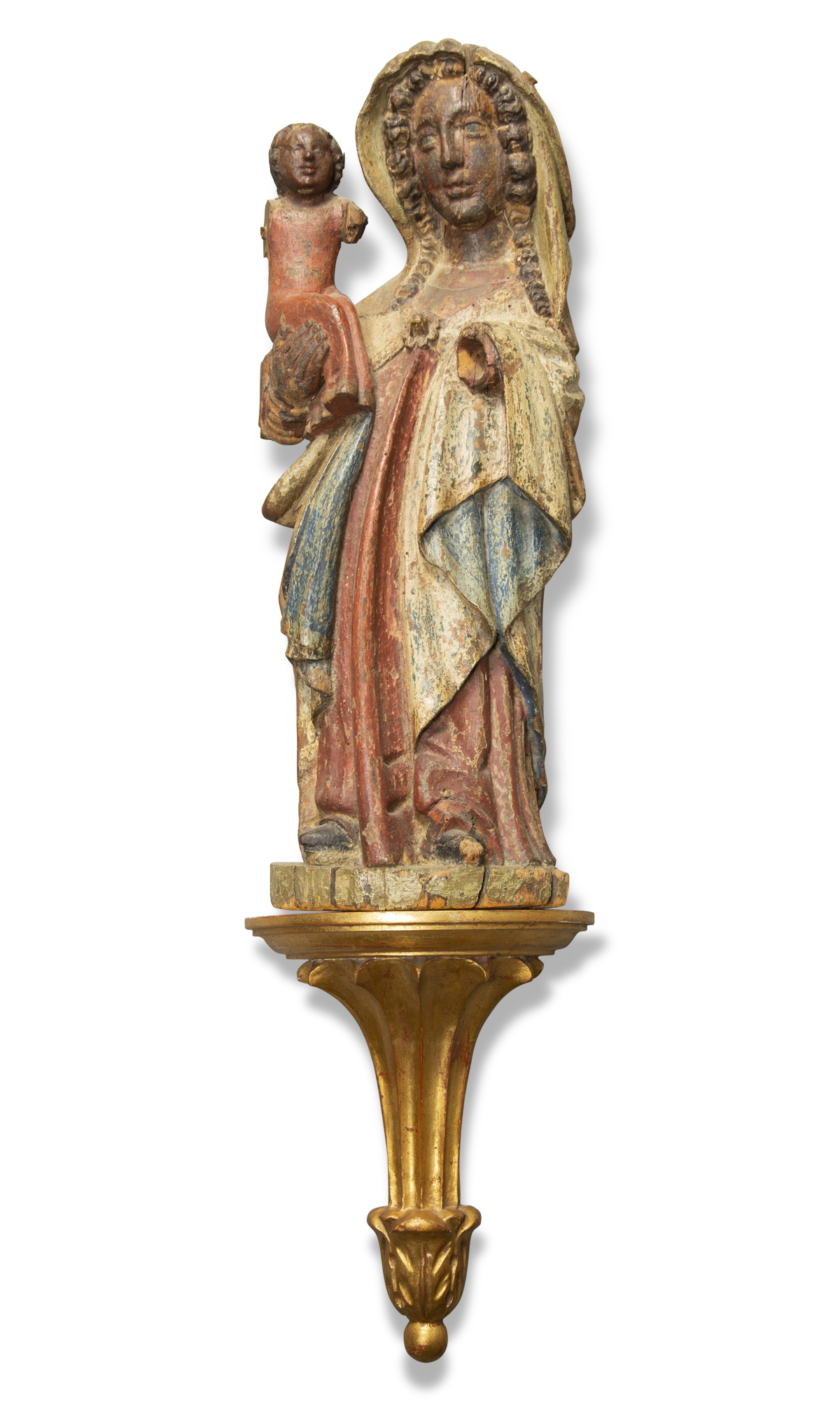 Lot image - Spanish Colonial Polychrome Decorated Figure of Mother and Child