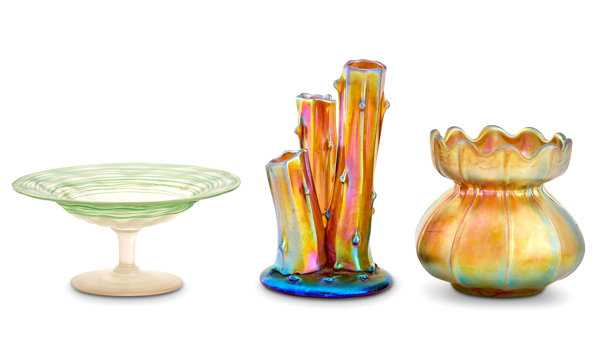 Lot image - Group of Carder Steuben Iridescent Glass Articles