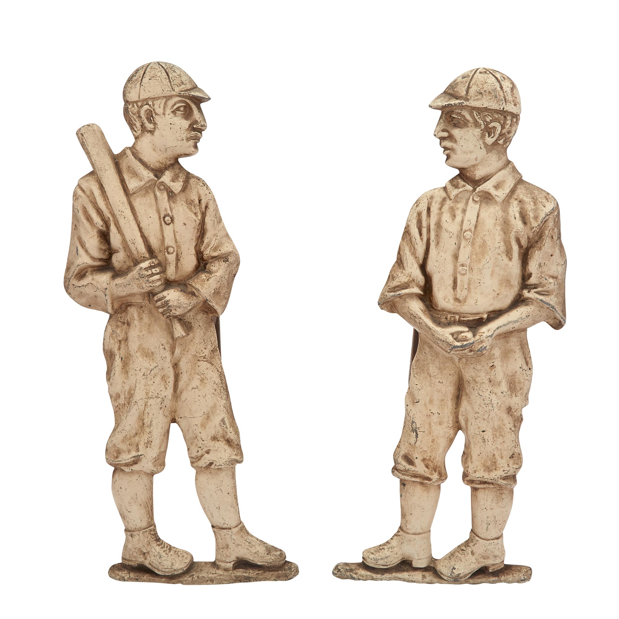 Lot image - Pair of Painted Cast Iron Baseball Player Andirons