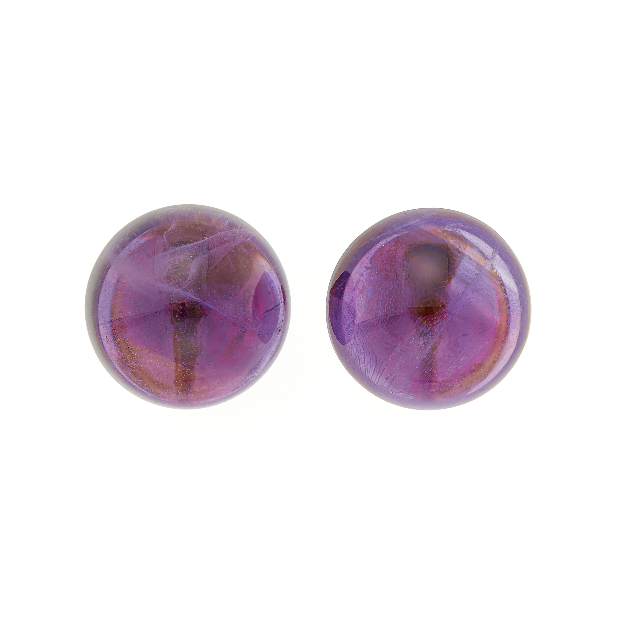 Lot image - Pair of Gold and Cabochon Amethyst Earclips