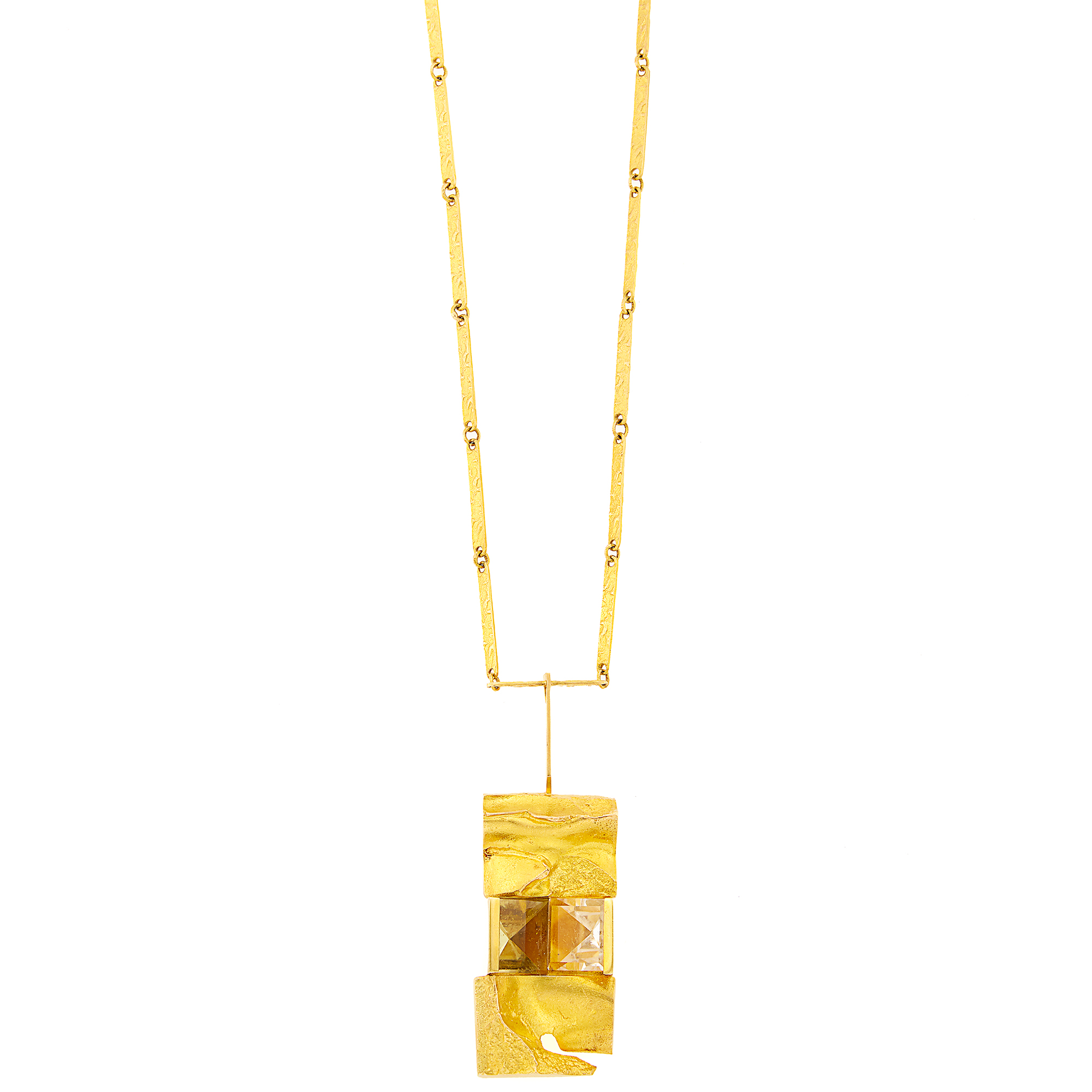 Lot image - Attributed to Björn Weckström for Lapponia Gold and Lucite Abstract Pendant-Necklace