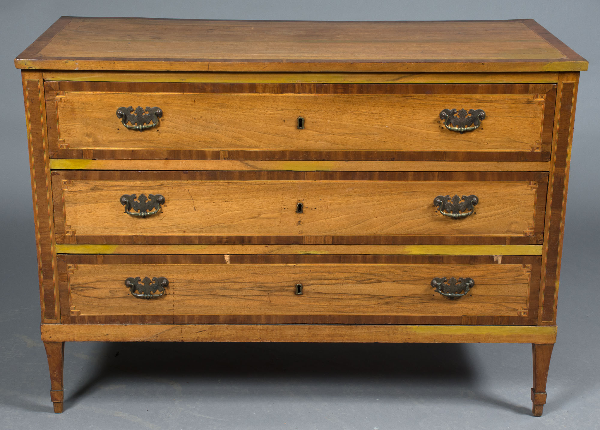 Lot image - Continental Neoclassical Inlaid Walnut and Mahogany Commode
