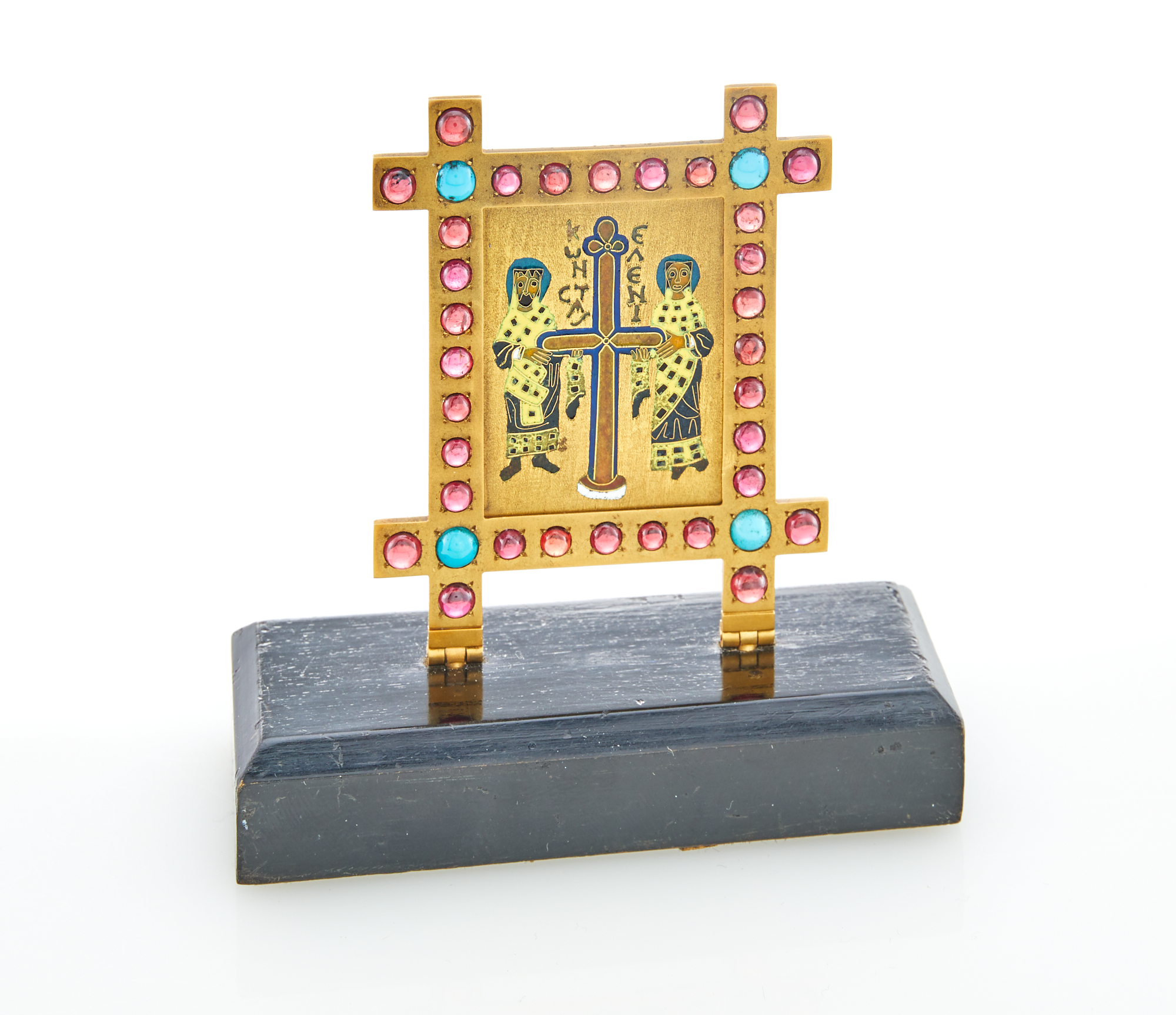 Lot image - Greek Gem-Set and Enameled Gold Icon of St. Constantine and St. Helen