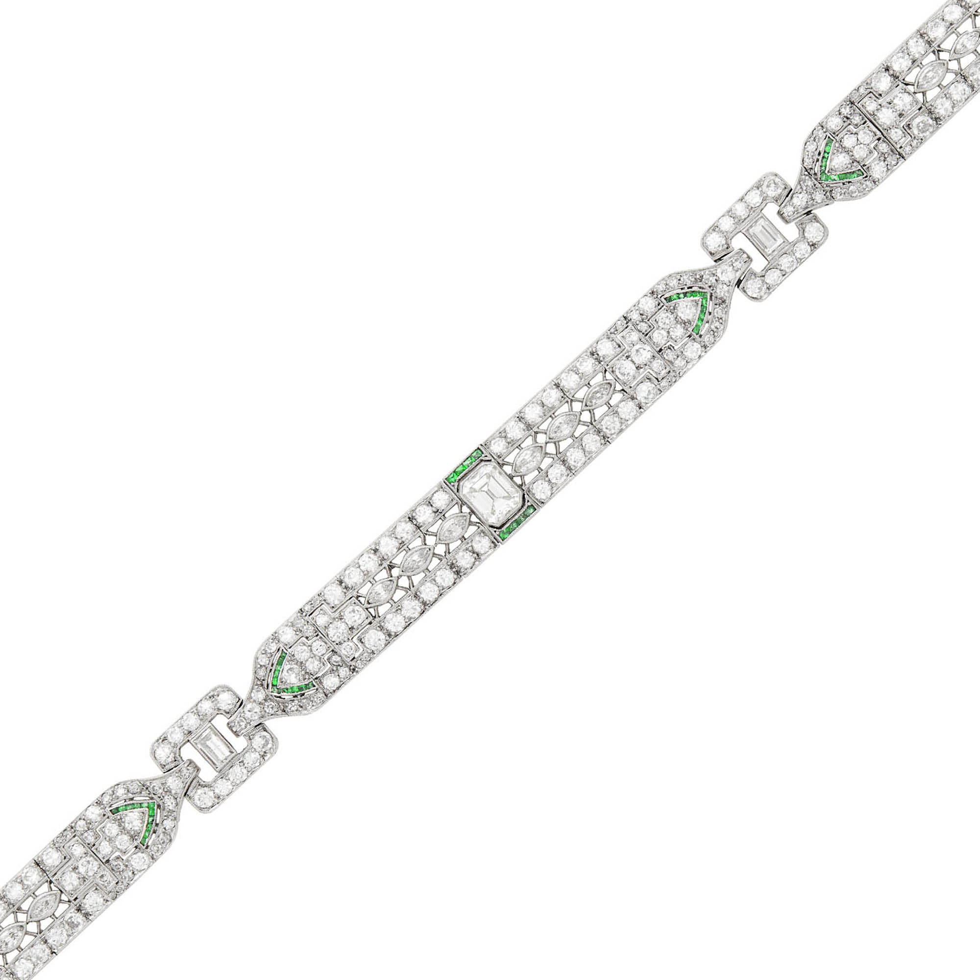 Lot image - Platinum, Diamond and Emerald Bracelet