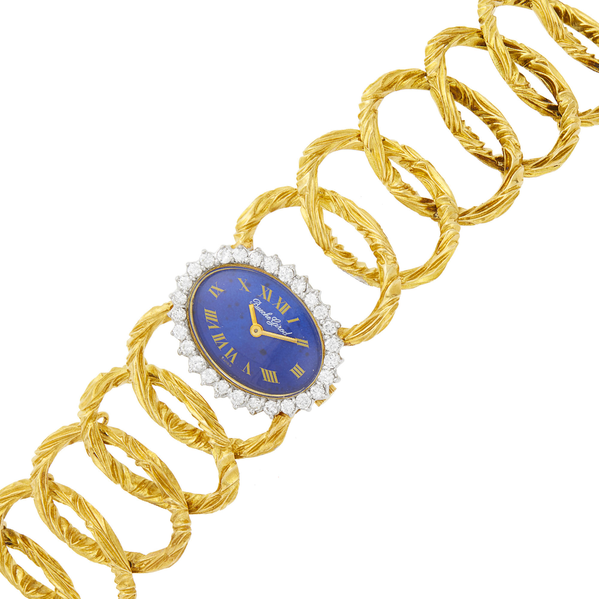 Lot image - Bueche Girod Gold, Lapis and Diamond Bracelet-Watch