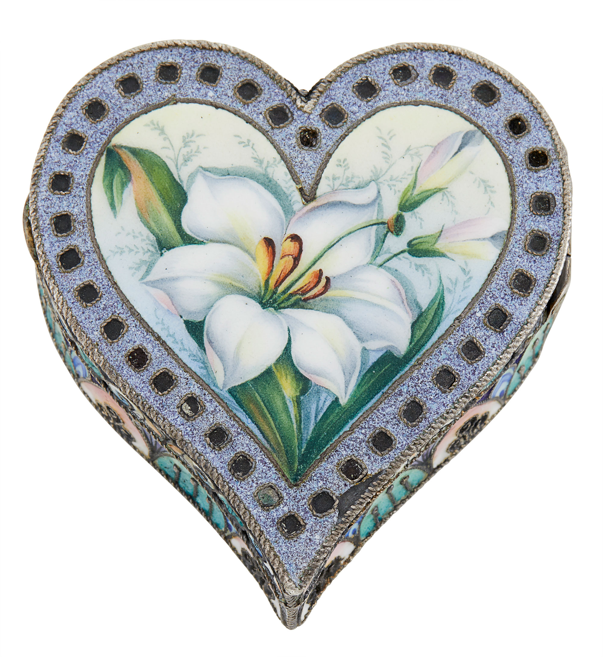 Lot image - Russian Silver-Gilt Cloisonné and En Plein Enamel Box