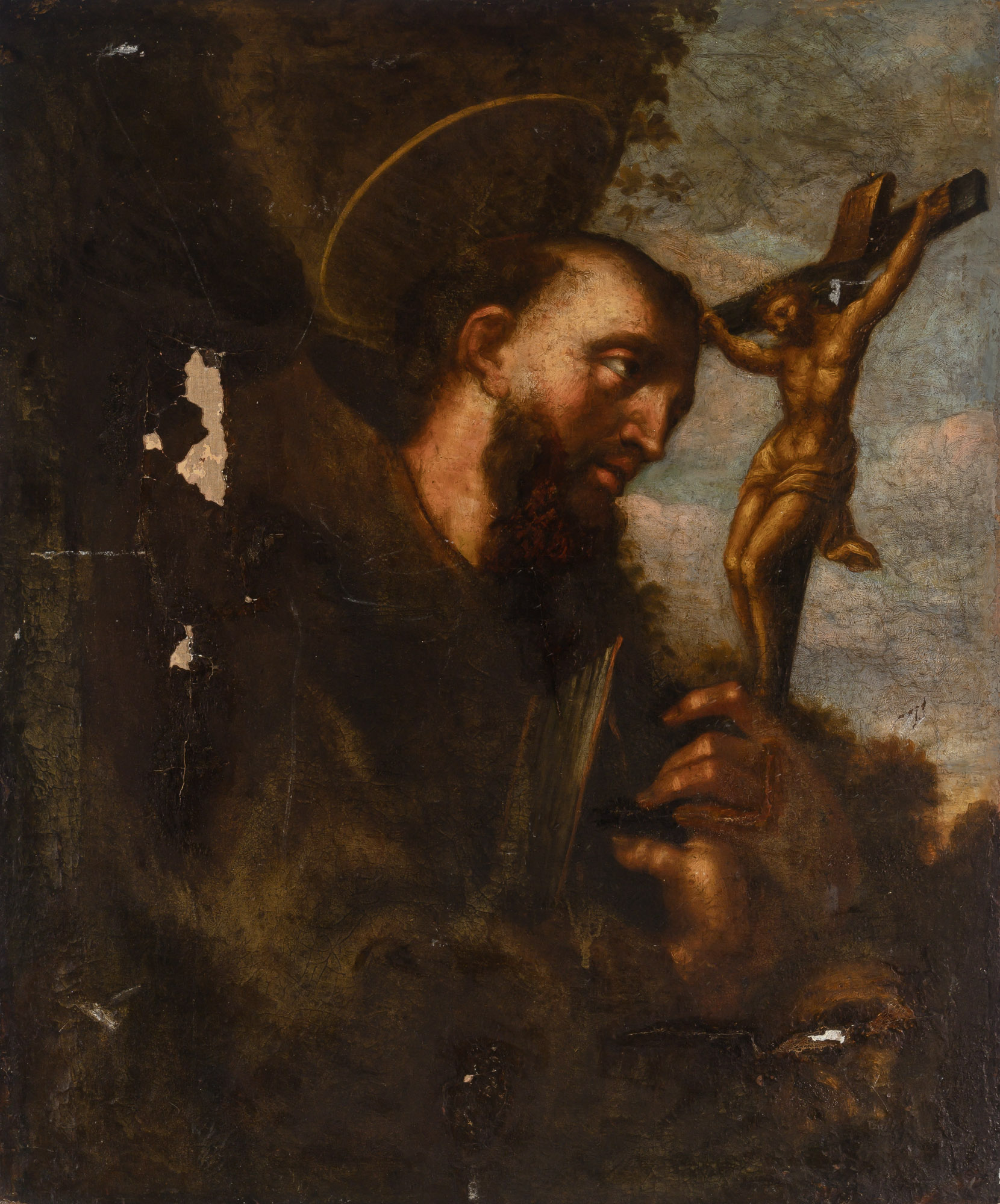 Lot image - Italian School  16th Century Style  St. Francis Adoring the Crucifix