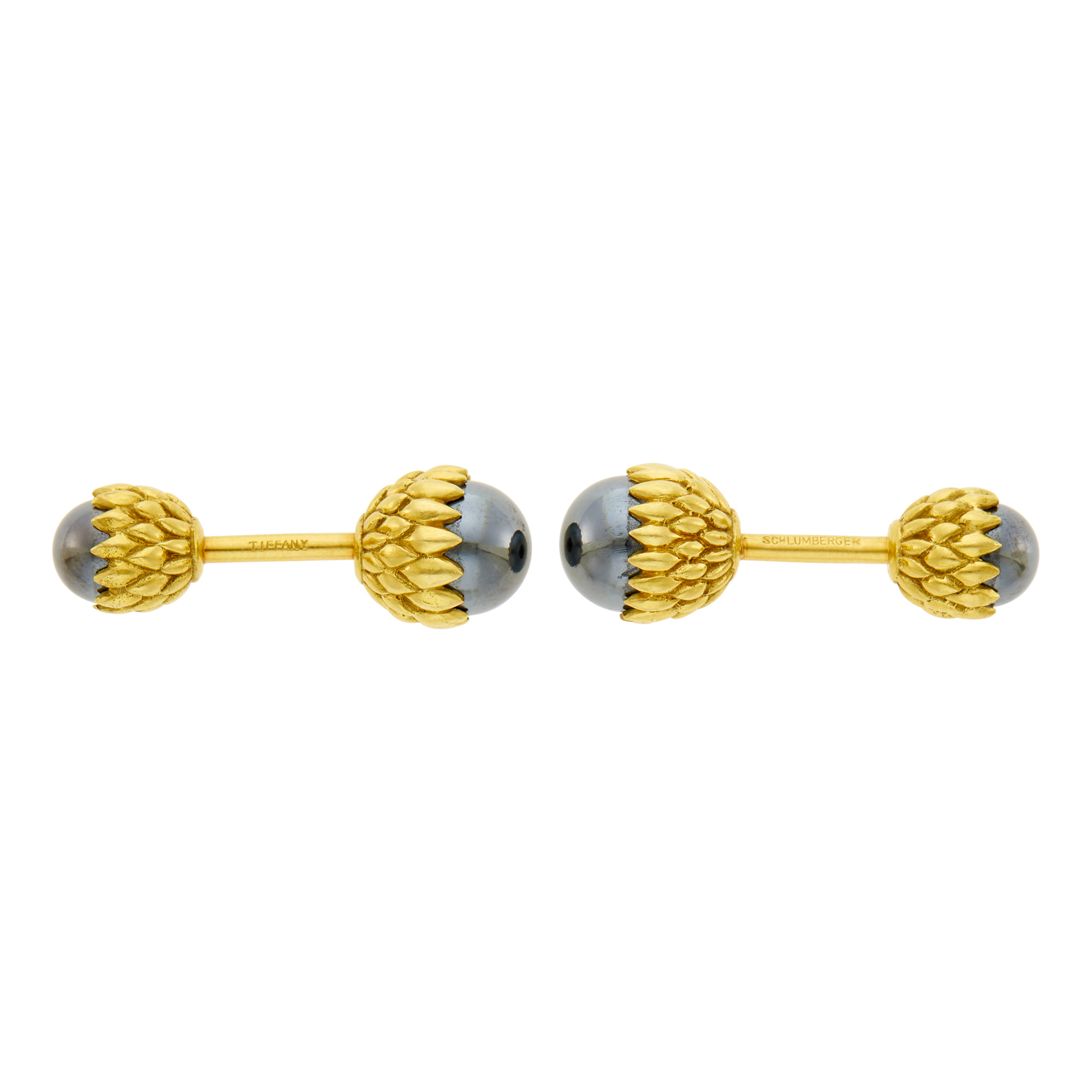 Lot image - Tiffany & Co., Schlumberger Pair of Gold and Hematite Acorn Cufflinks