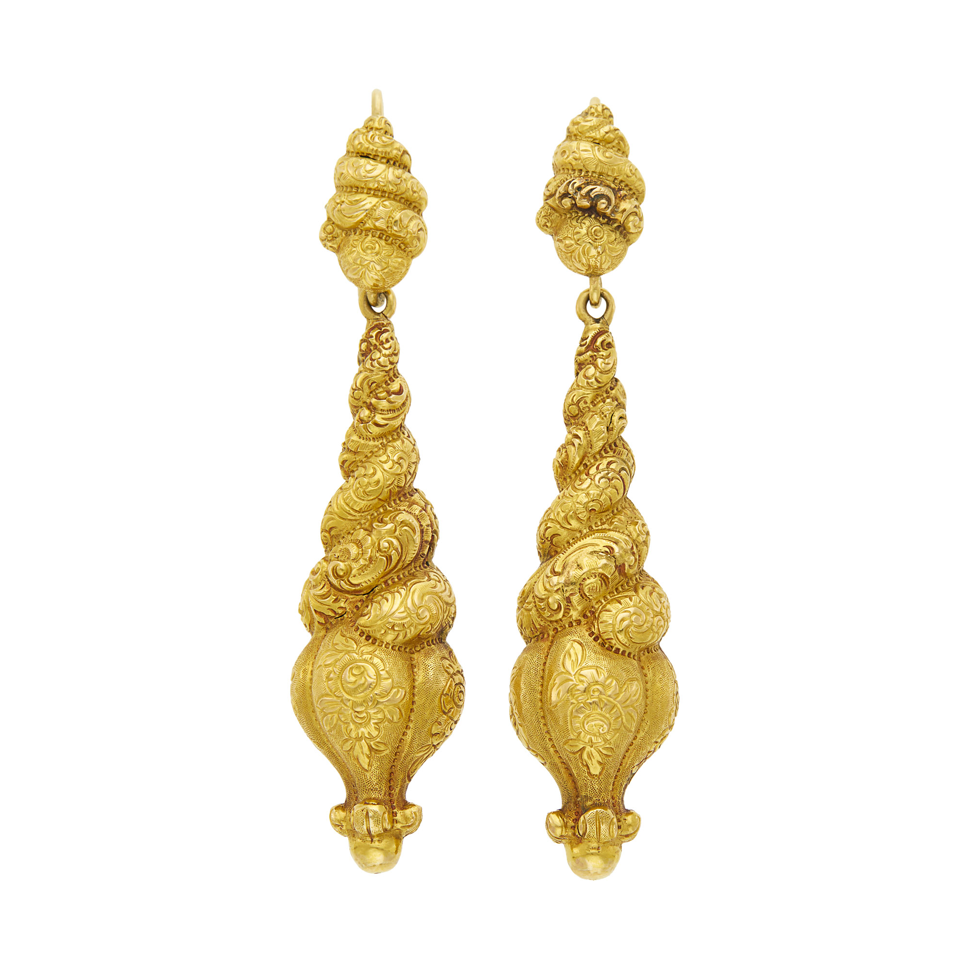 Lot image - Pair of Antique Gold Pendant-Earrings