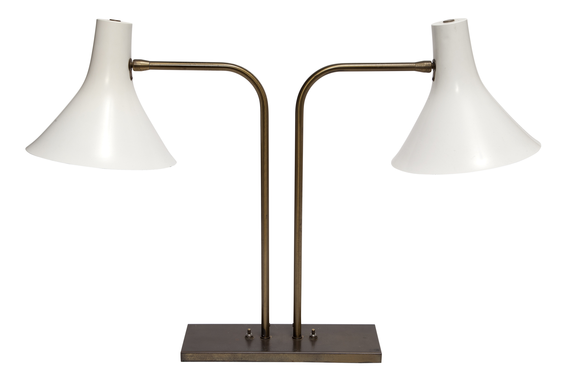 Lot image - Mid-Century Modern Brass and White Enamel Metal Student Lamp