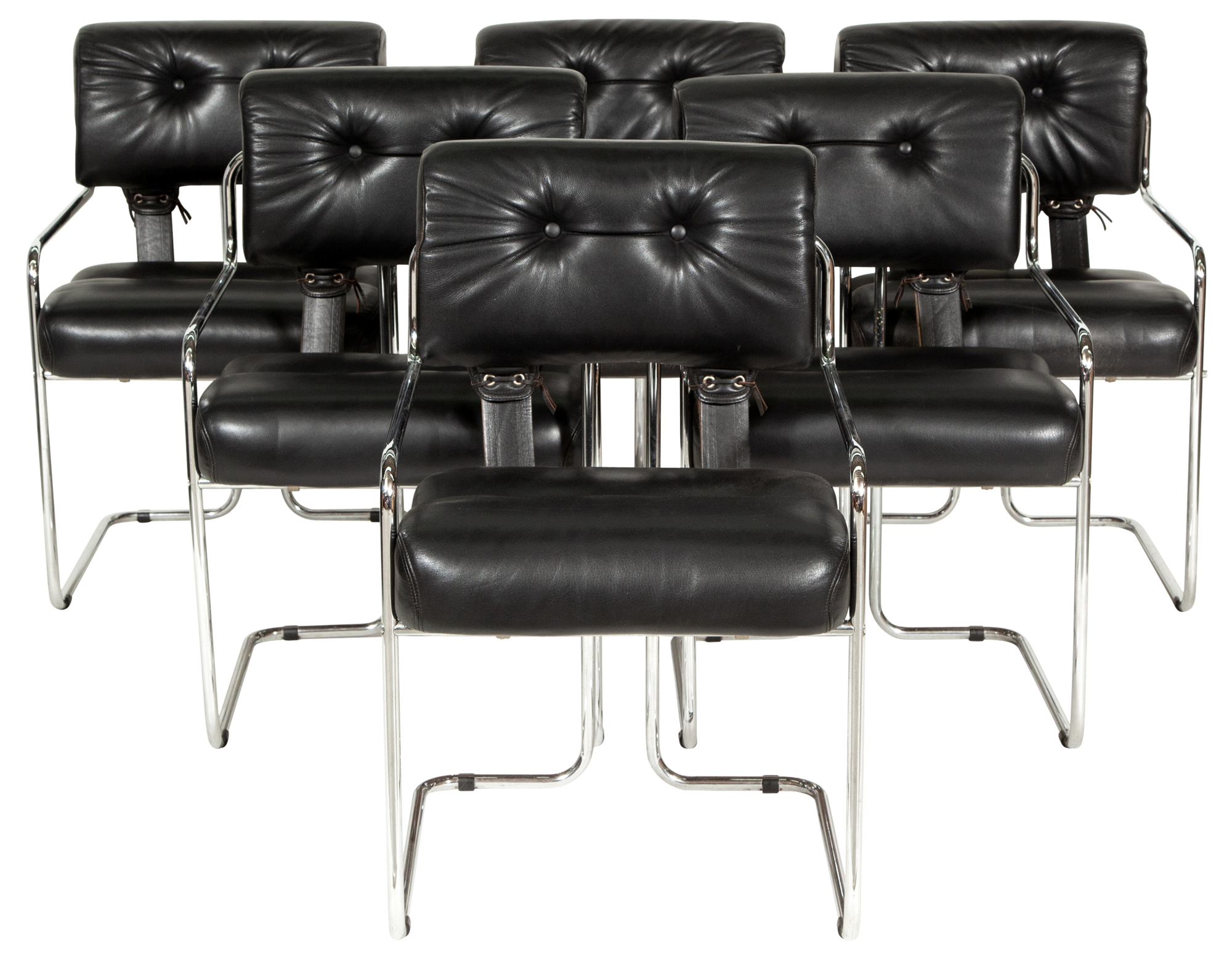 Lot image - Set of Six Leather and Tubular Chromed Metal Tucroma