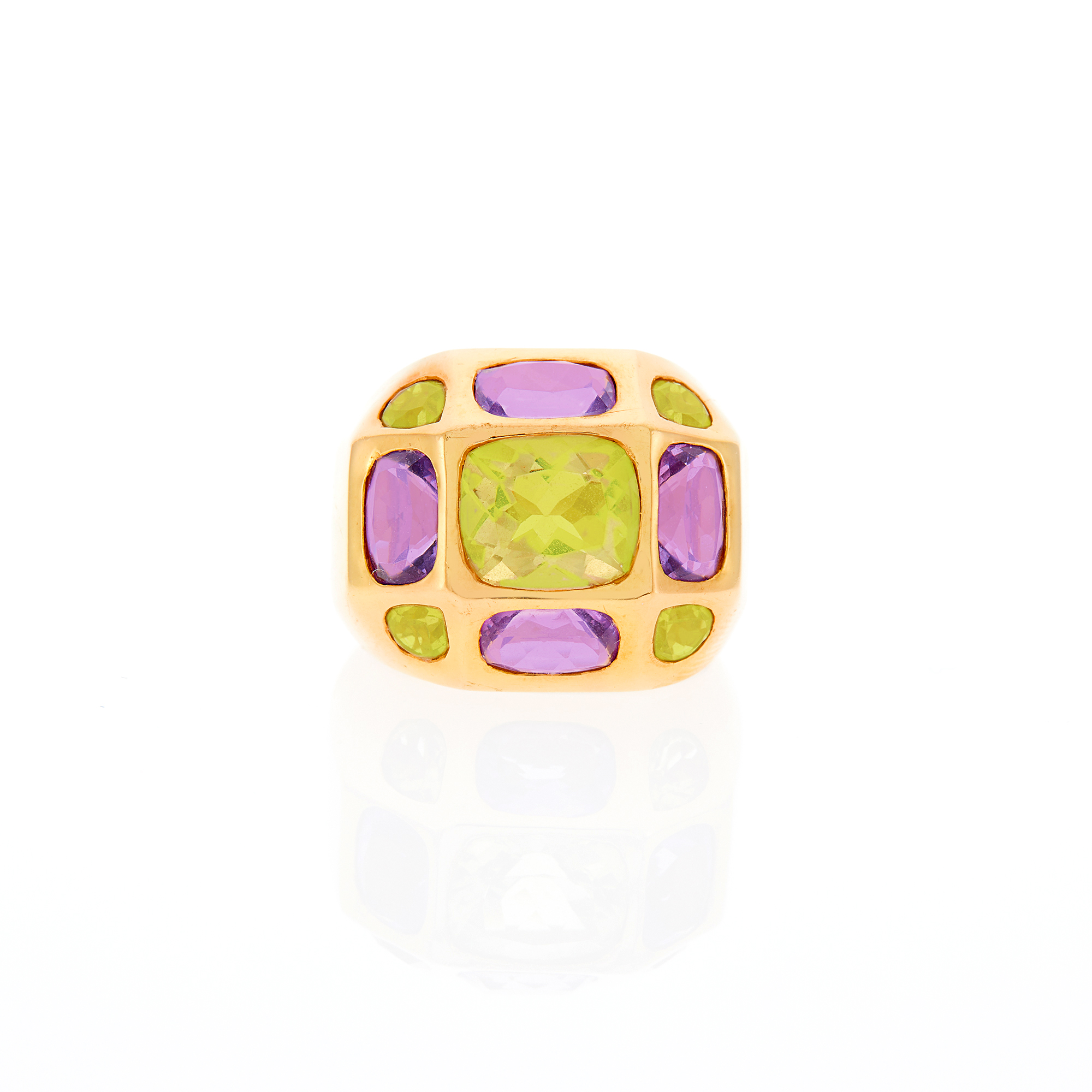 Lot image - Gold, Yellow Quartz and Amethyst Ring