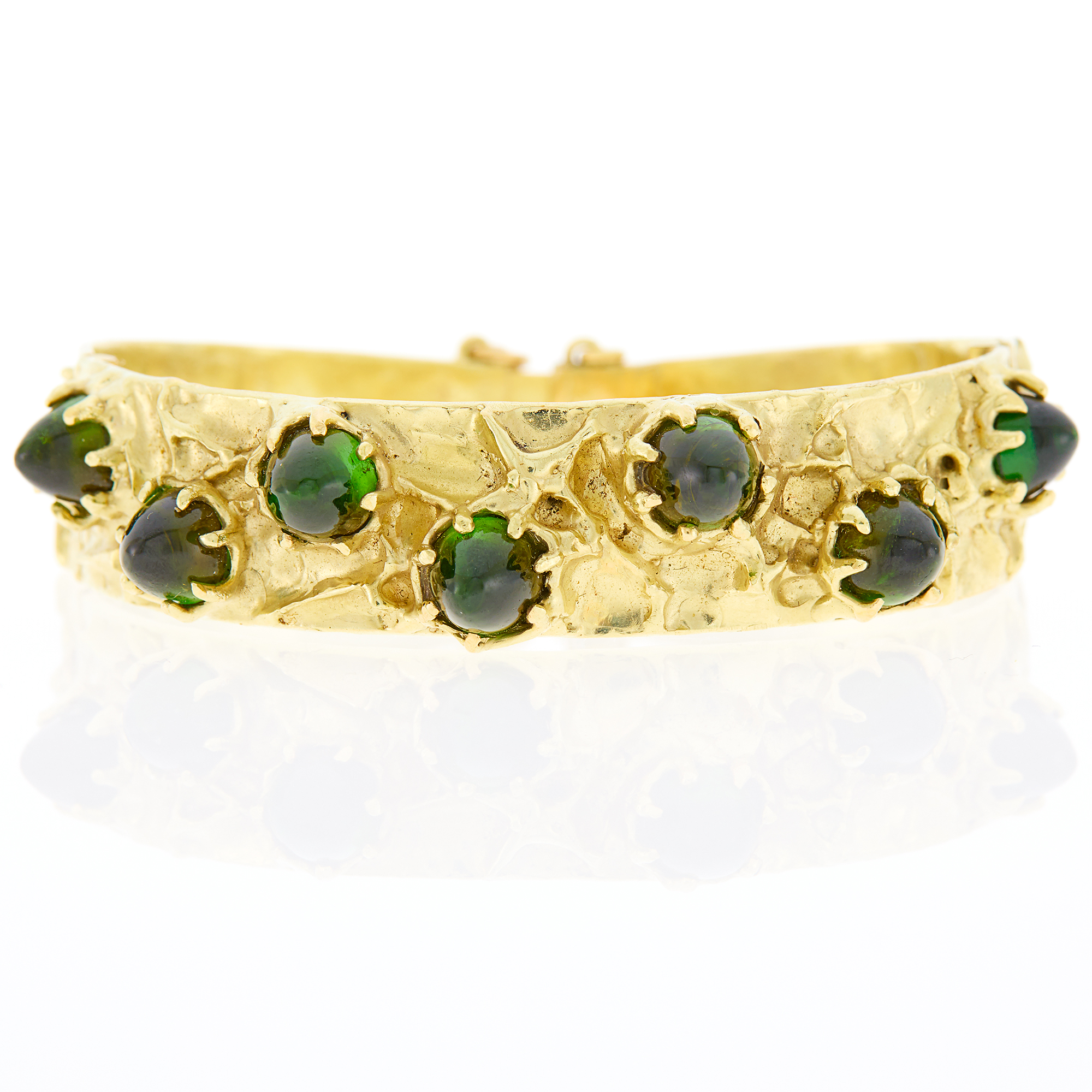 Lot image - Gold and Cabochon Tourmaline Bangle Bracelet