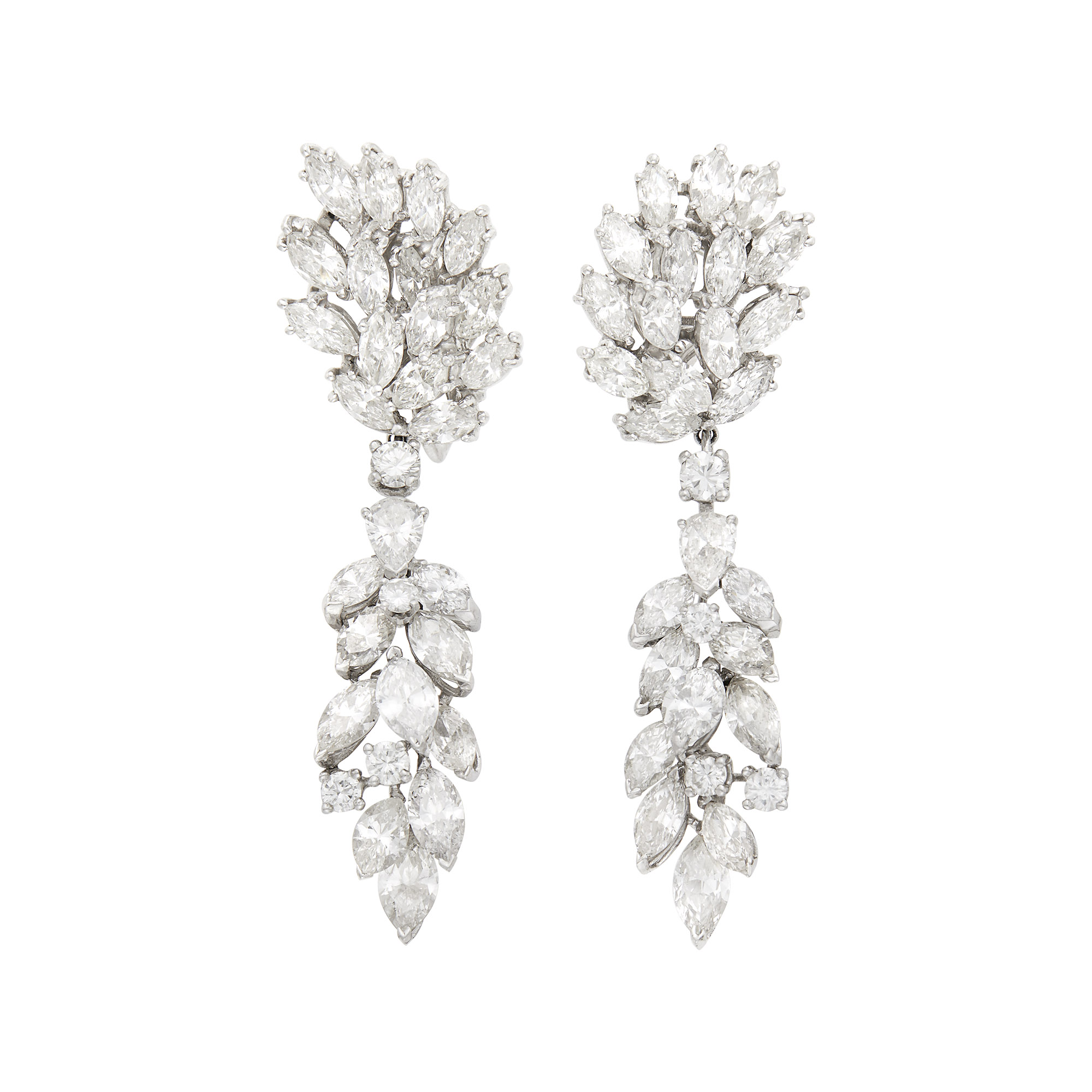 Lot image - Pair of Platinum and Diamond Pendant-Earclips