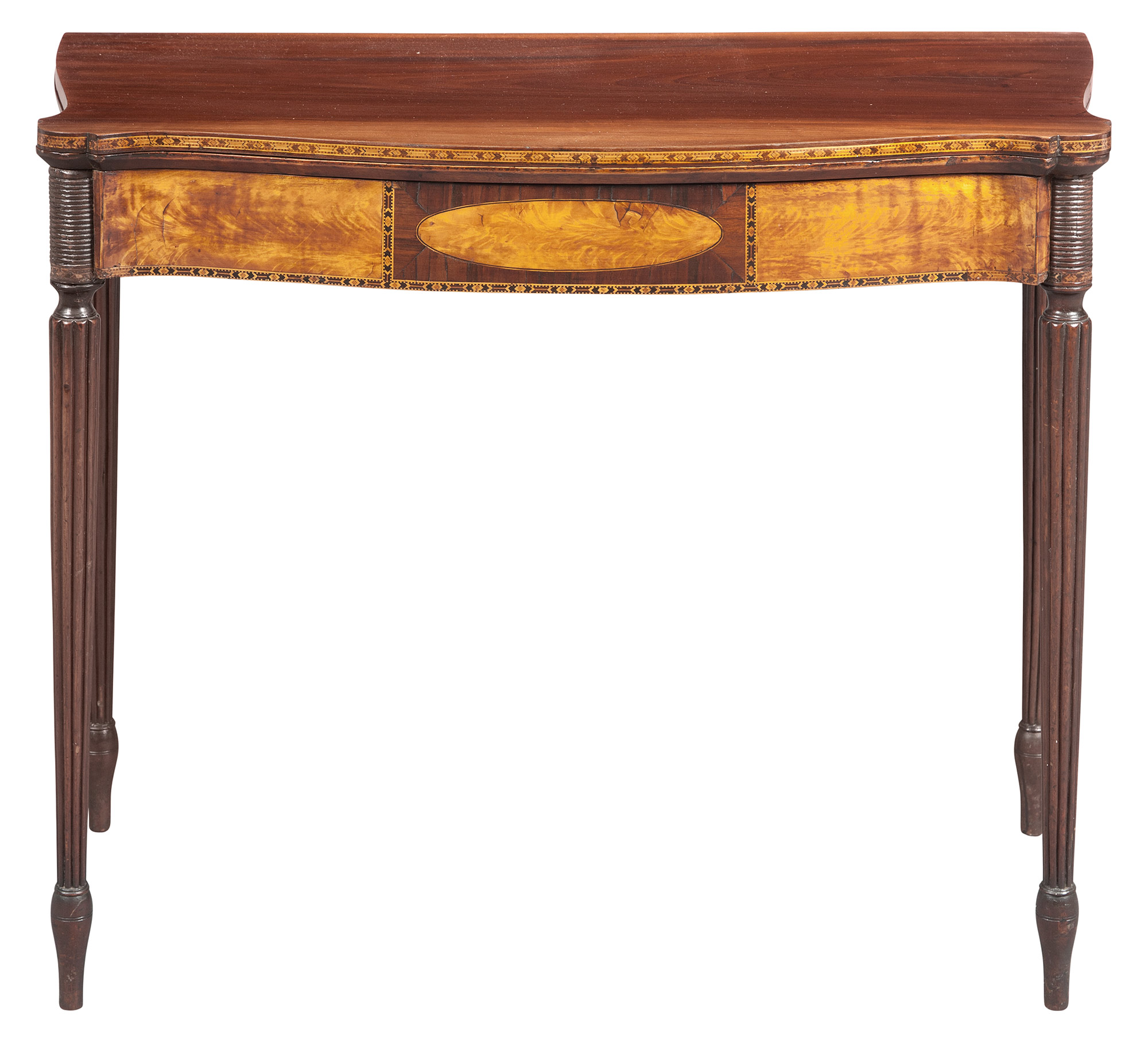 Lot image - Federal Inlaid Mahogany and Flame Birch Fold-Over Card Table