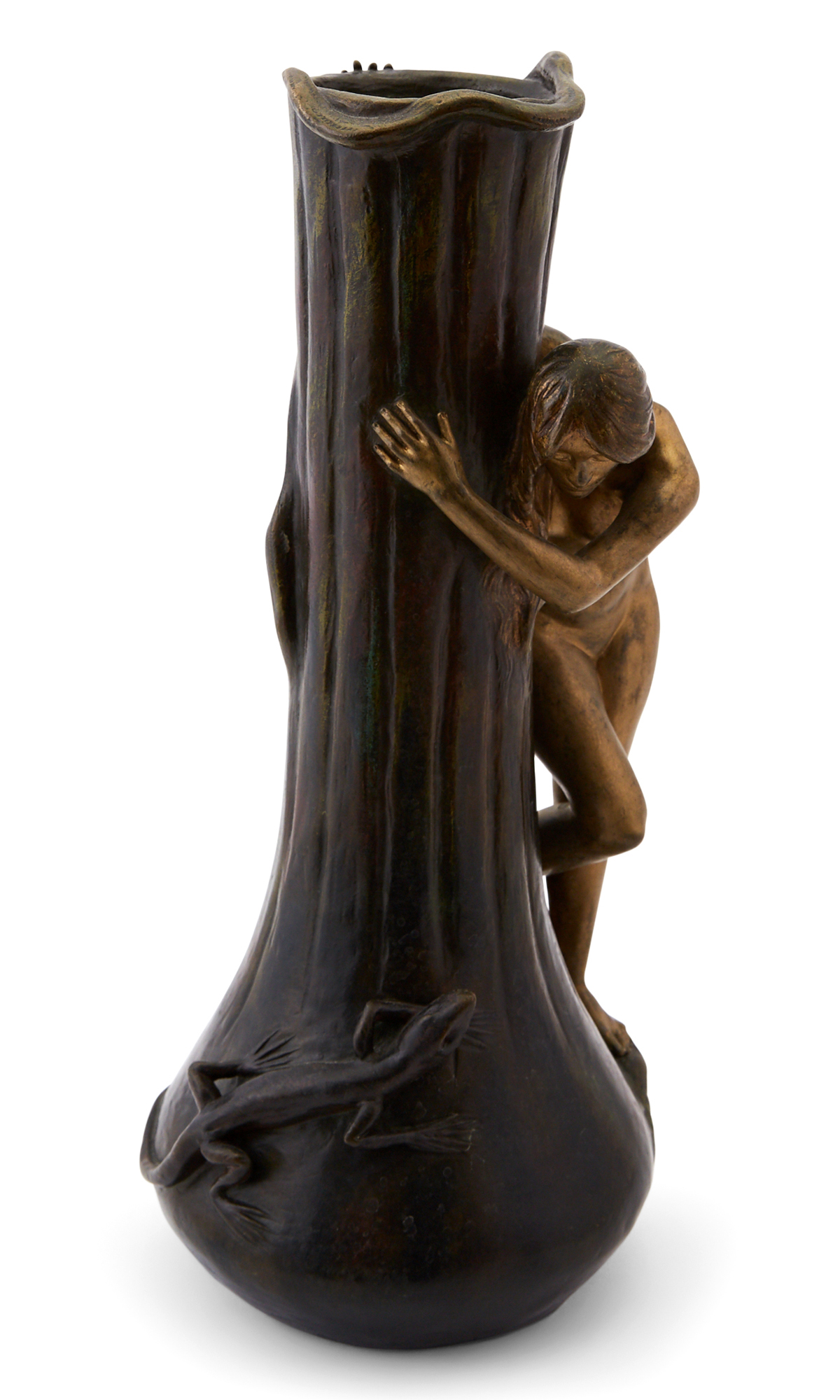 Lot image - Spanish Art Nouveau Gilt and Patinated Bronze Figural Vase