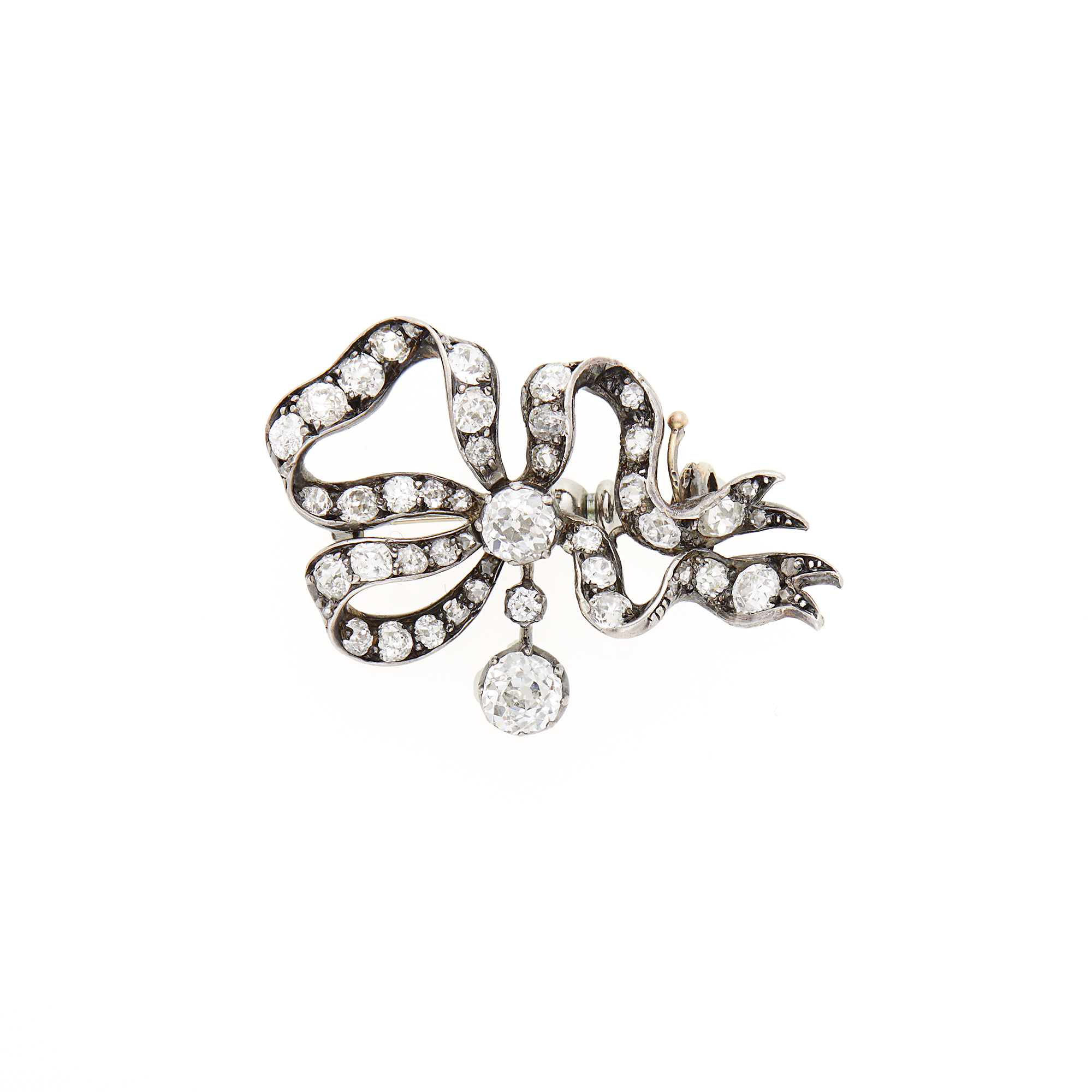 Lot image - Antique Gold, Silver and Diamond Bow Pin