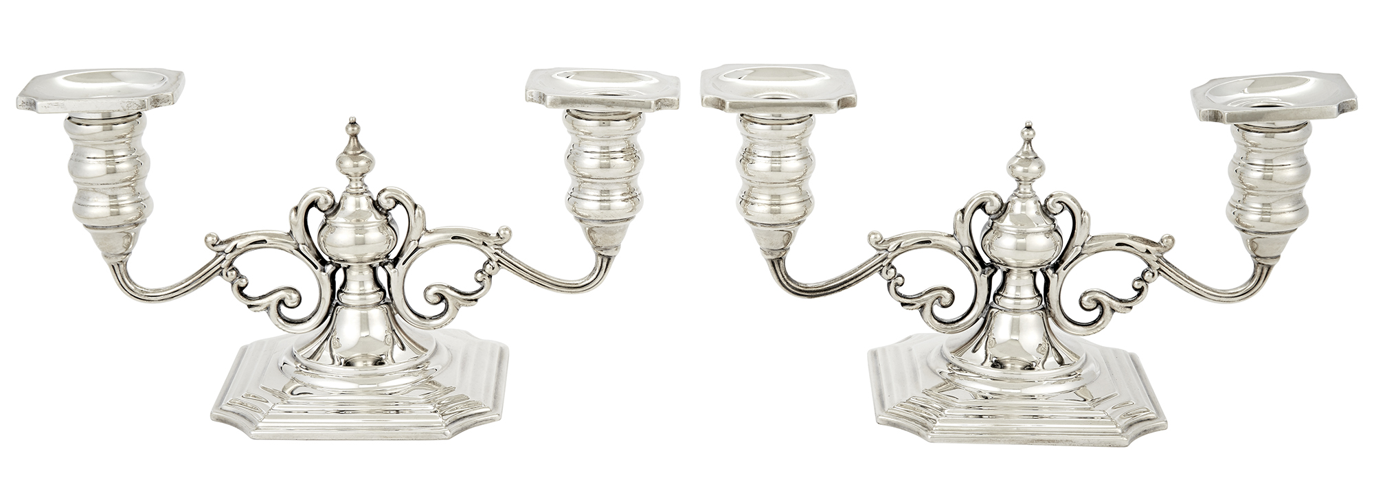 Lot image - Pair of American Sterling Silver Two-Light Candelabra