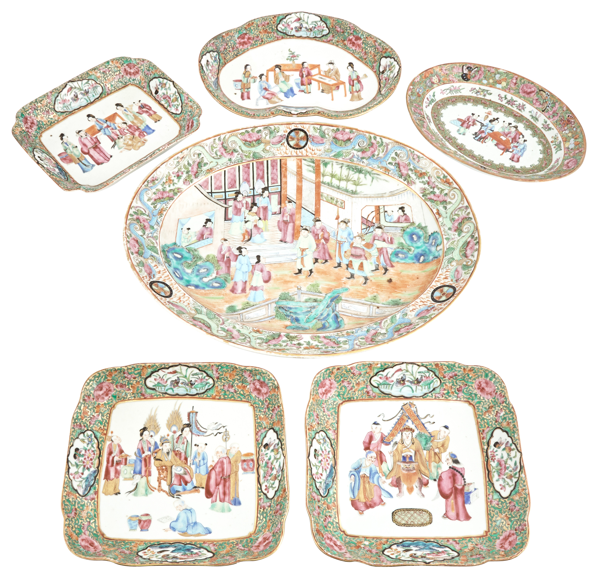 Lot image - Group of Canton Rose Mandarin Porcelain Articles